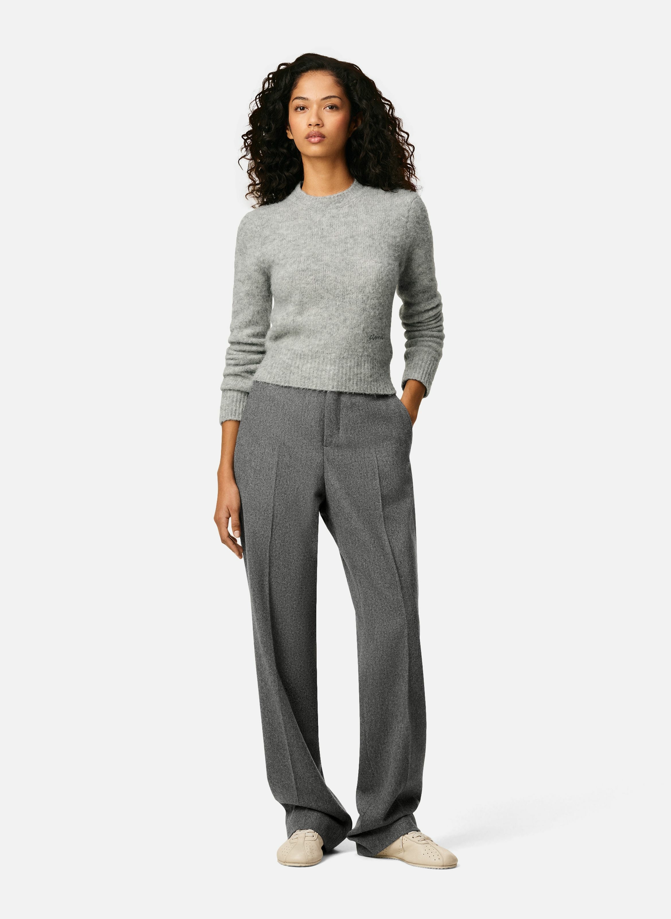 Pantalon large en laine AMI PARIS Gris