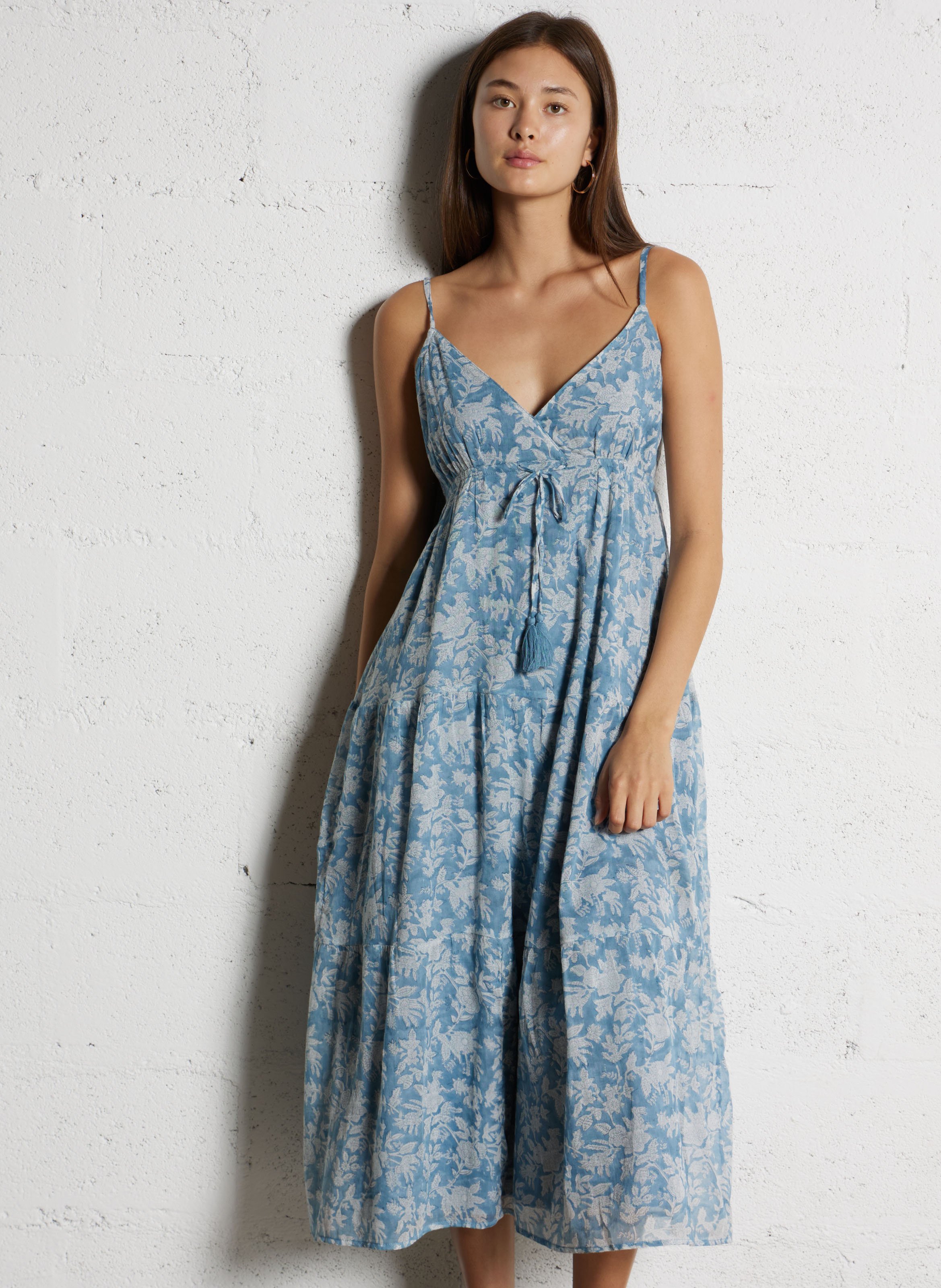 Robe midi en coton imprimée lucie MAISON 123 Bleu