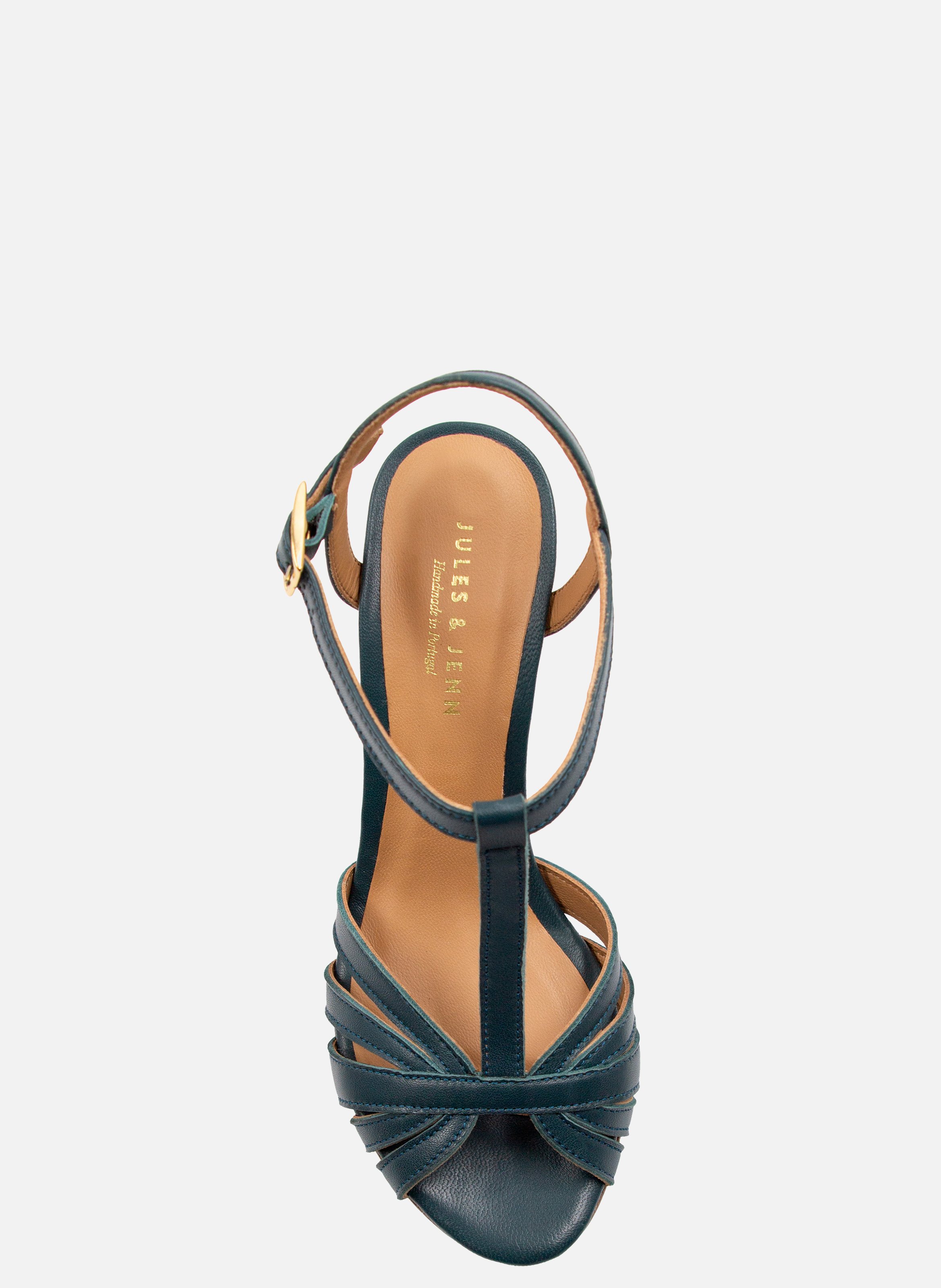 Sandales talon brides cuir lisse JULES & JENN Vert