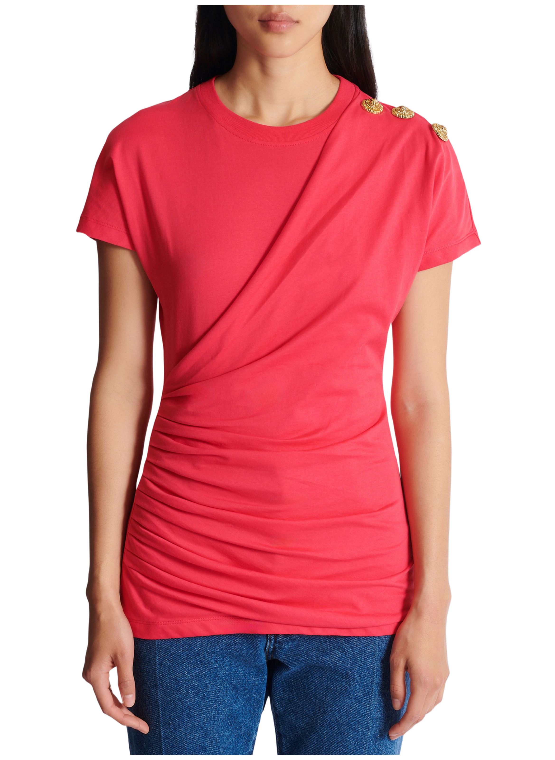 T-shirt drapé avec boutons BALMAIN Rose