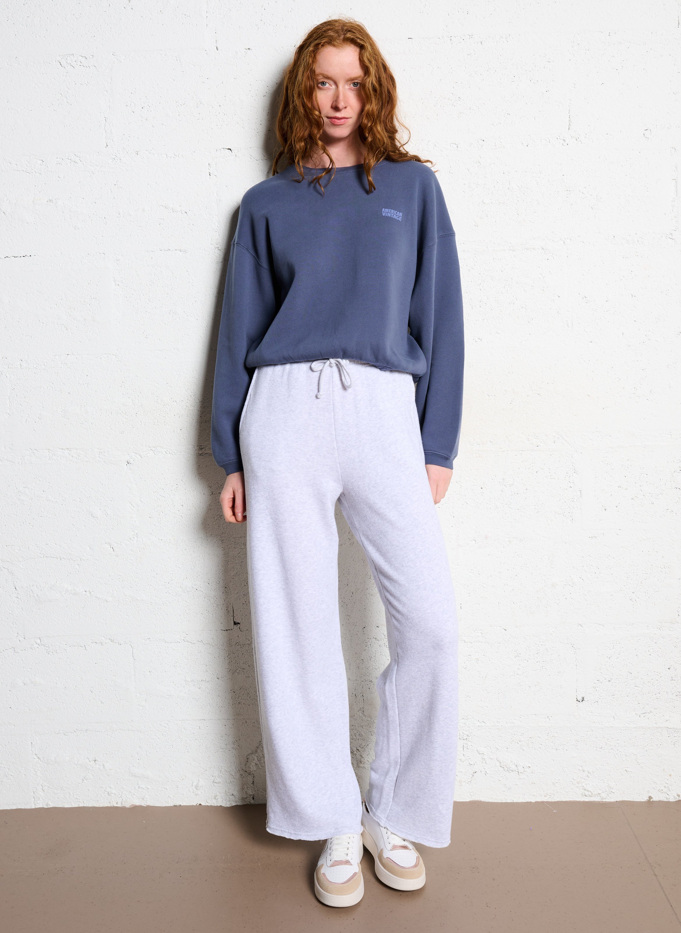 Sweat court col rond en coton mélangé izubird AMERICAN VINTAGE Bleu