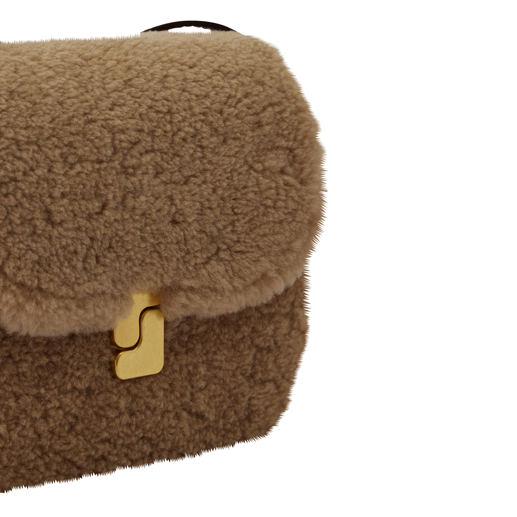 Sac bi-matière en cuir glacé et shearling bellissima mini SOEUR Marron