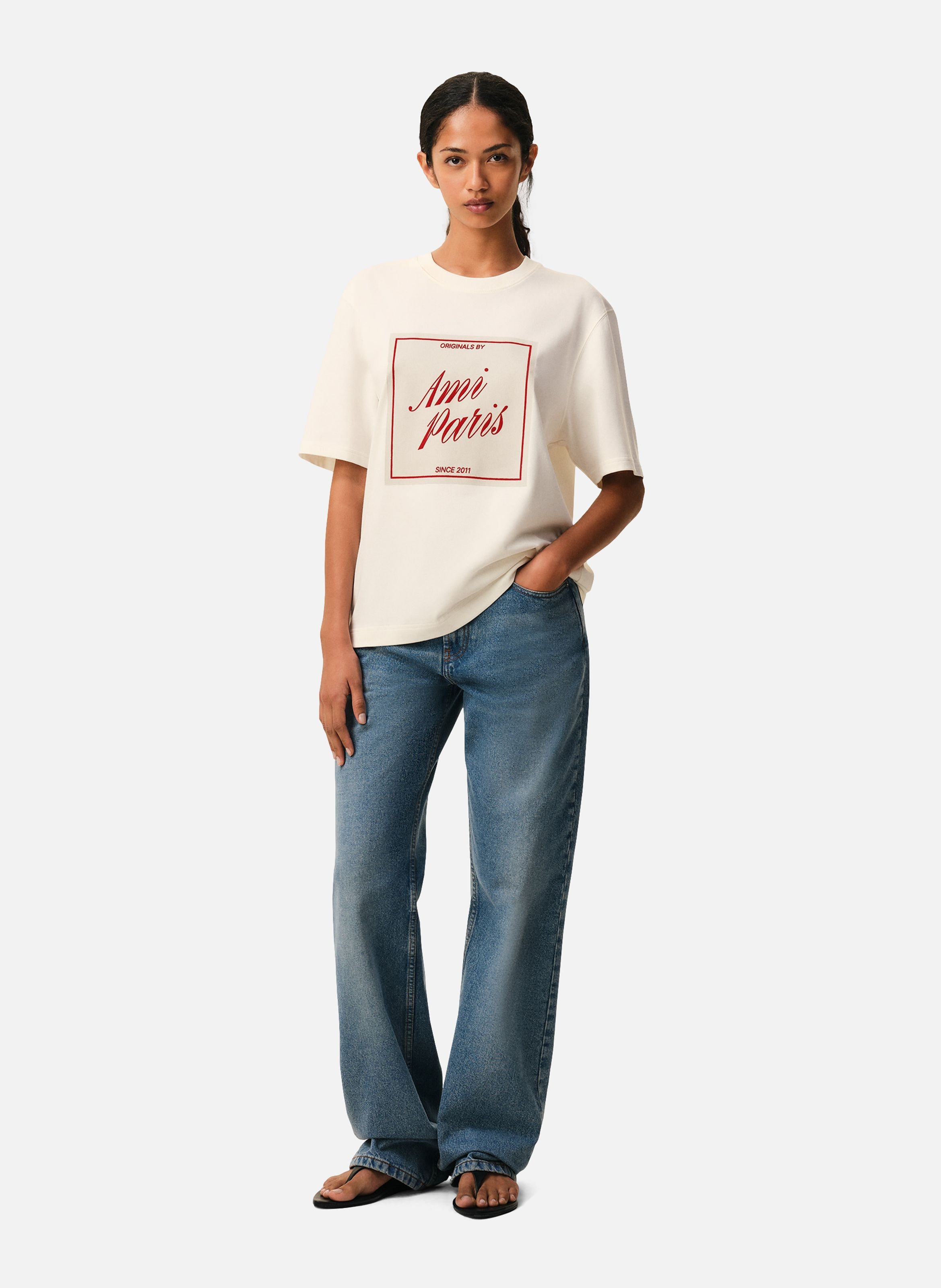 T-shirt imprimé ami paris héritage unisexe en coton AMI PARIS Blanc