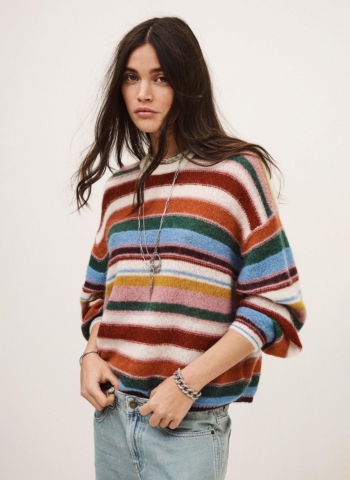 Gestreepte oversized wollen trui Serena BA&SH Veelkleurig