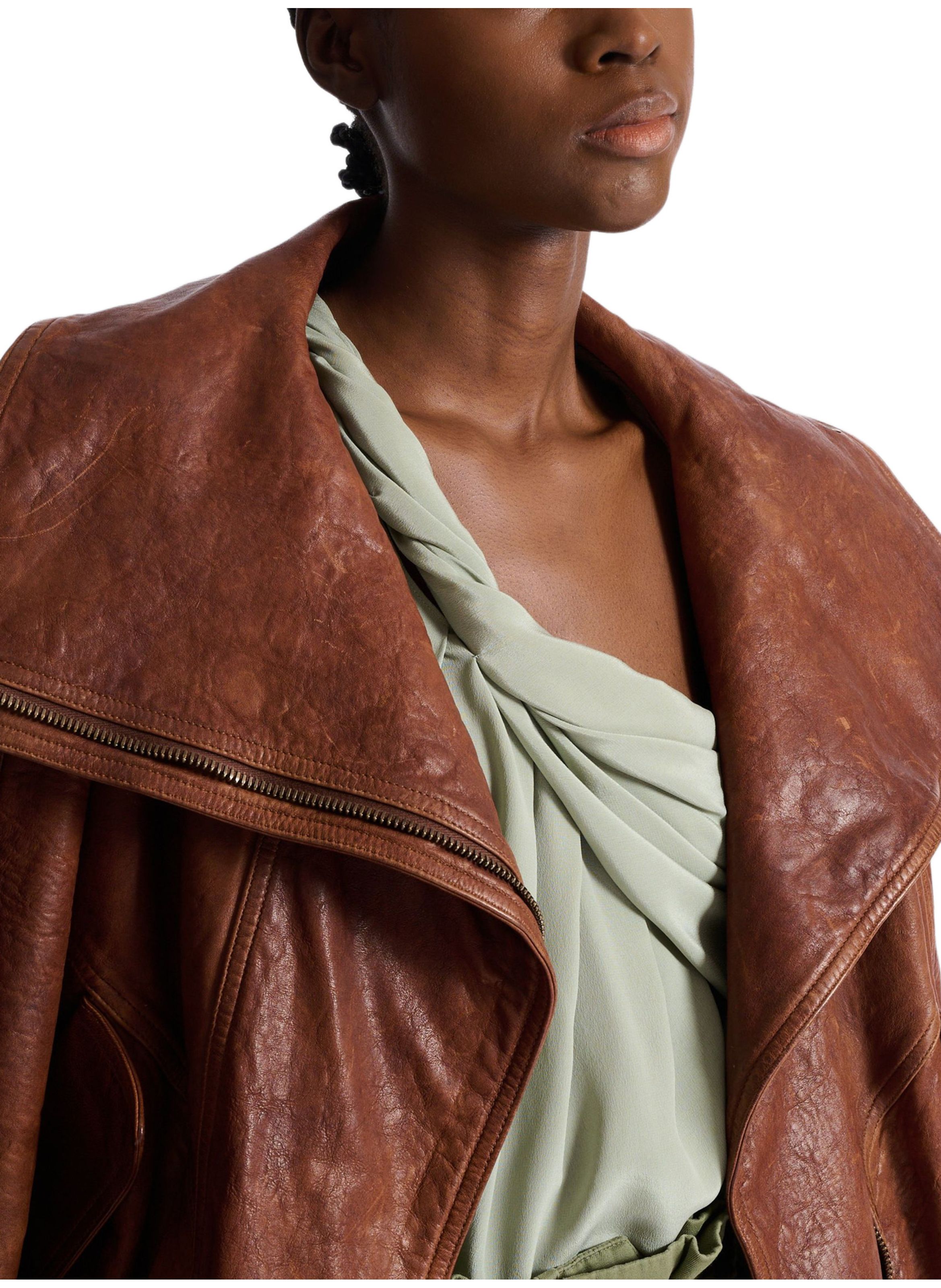 Bomber en cuir d’agneau BALMAIN Marron