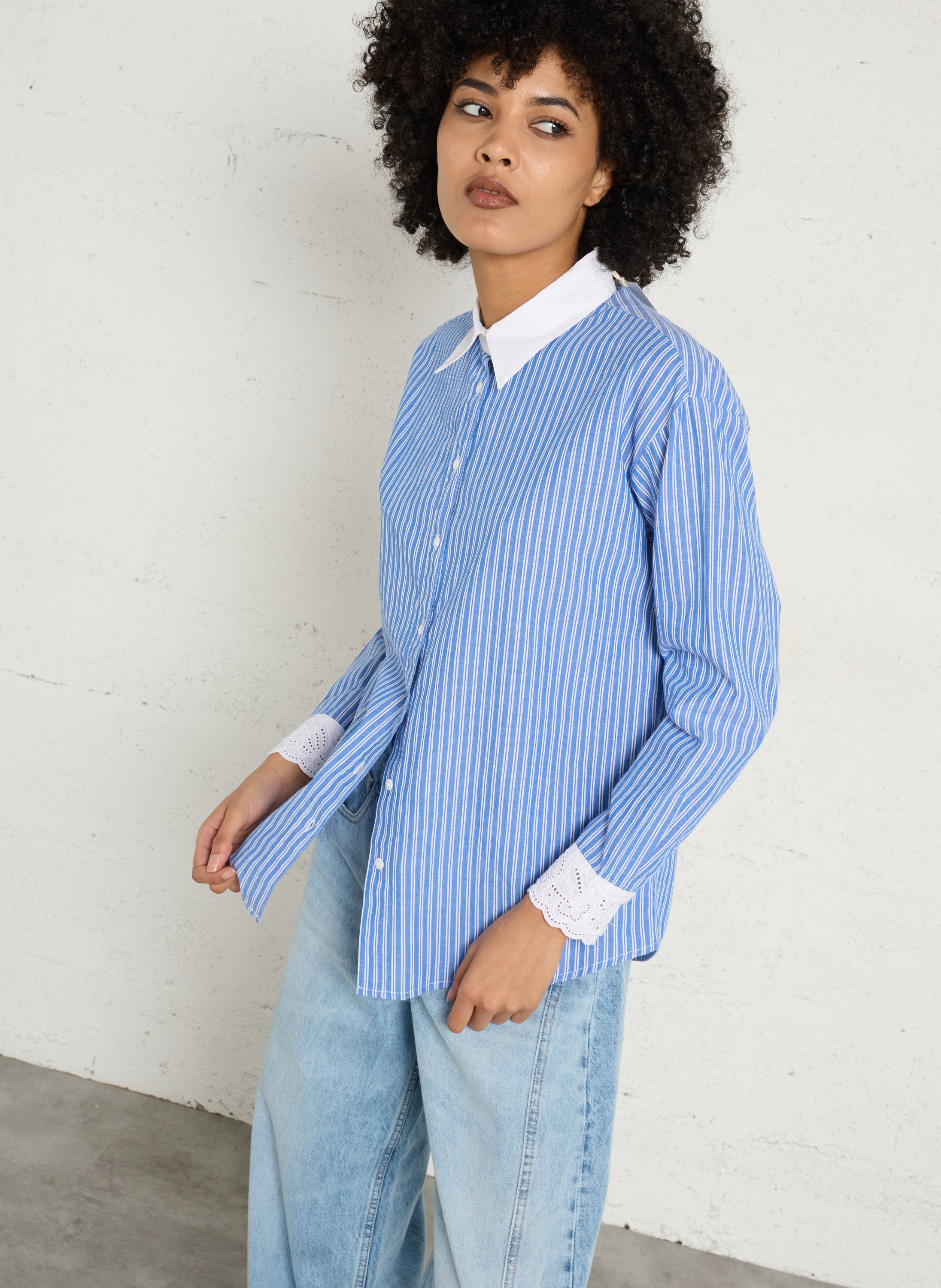 Chemise droite col classique en coton rayé divine MAISON 123 Bleu