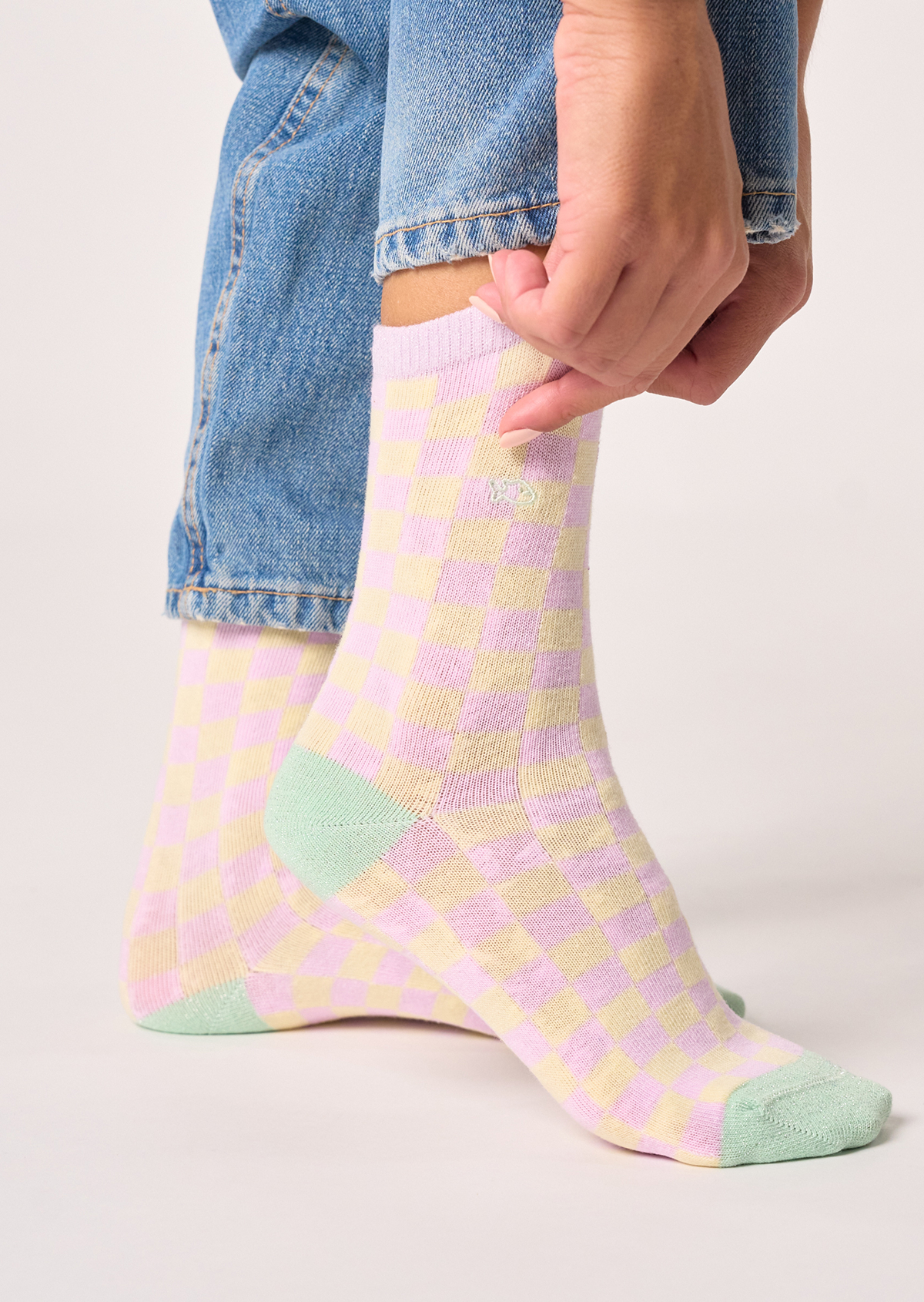 Chaussettes en coton peigné carreaux Violet