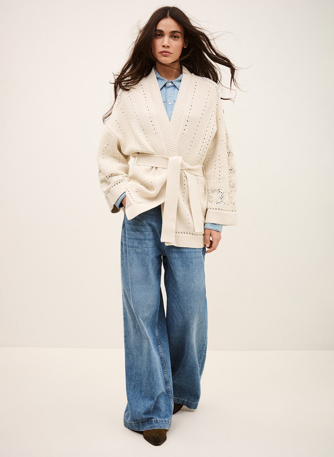 Cardigan col châle en coton perine BA&SH Beige