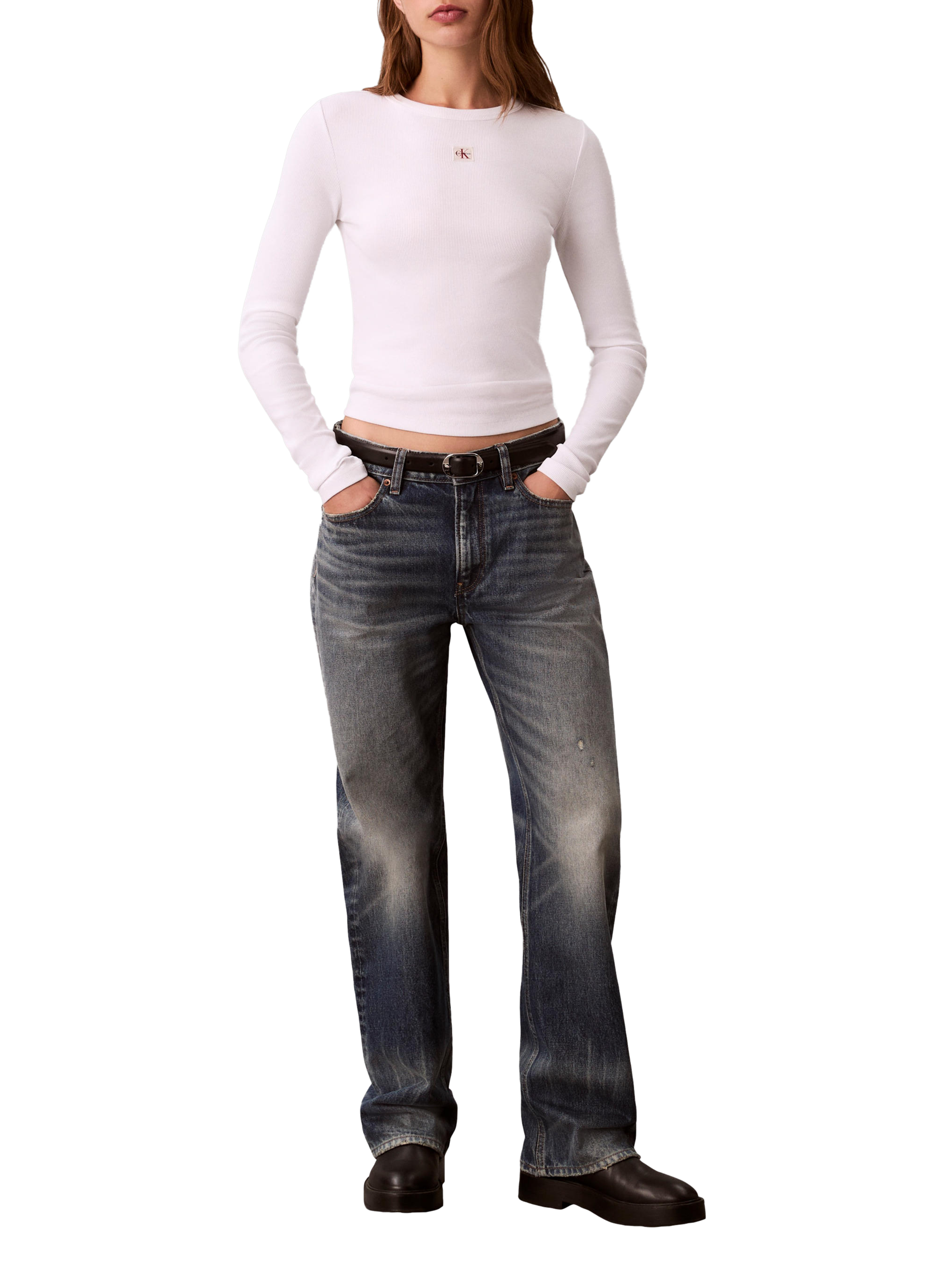 Top manches longues à logo CALVIN KLEIN Blanc