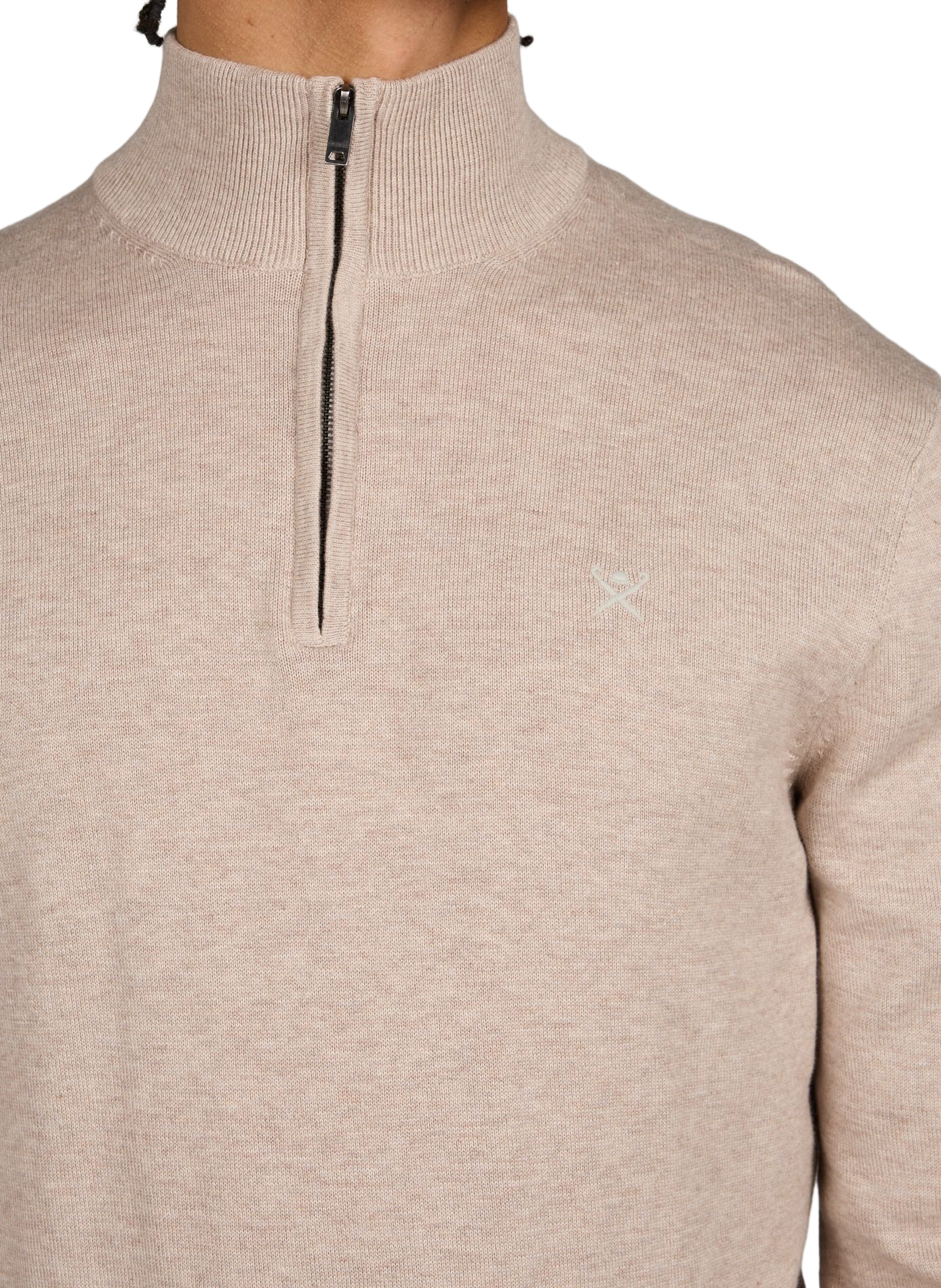 Pull col zippé en coton HACKETT Beige