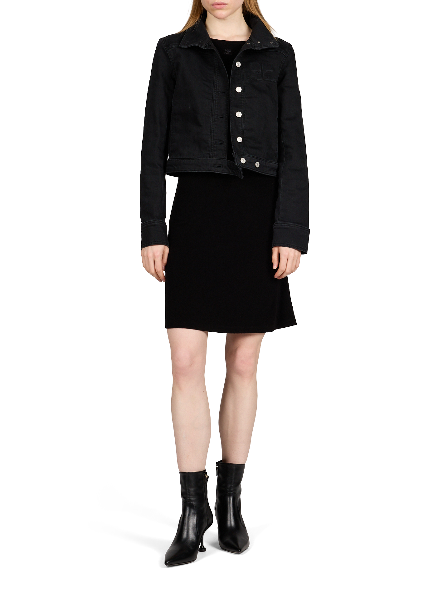 Veste denim droite en coton mélangé COURRÈGES Noir