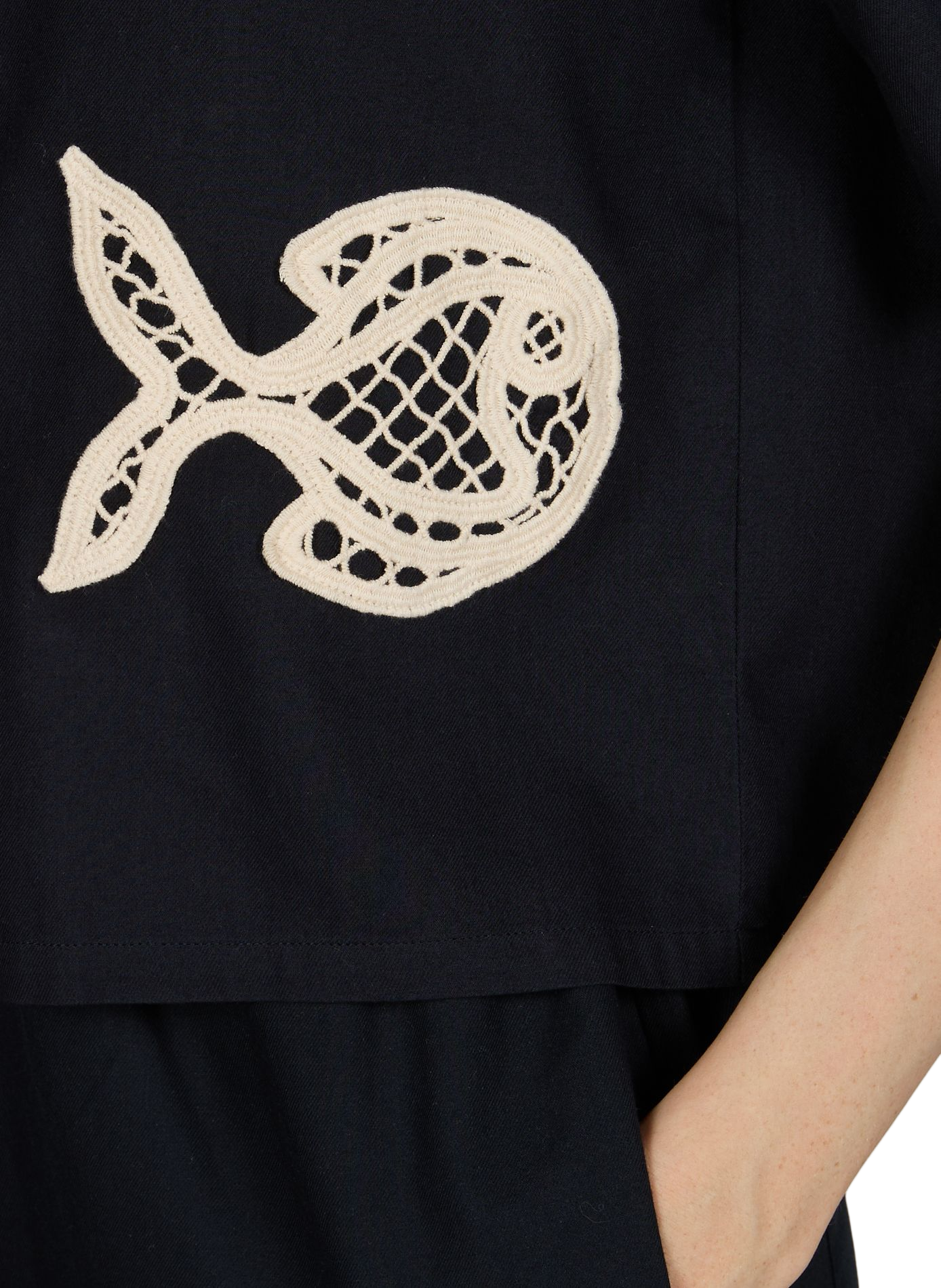 Chemise manches courtes brodée en coton THINKING MU Bleu