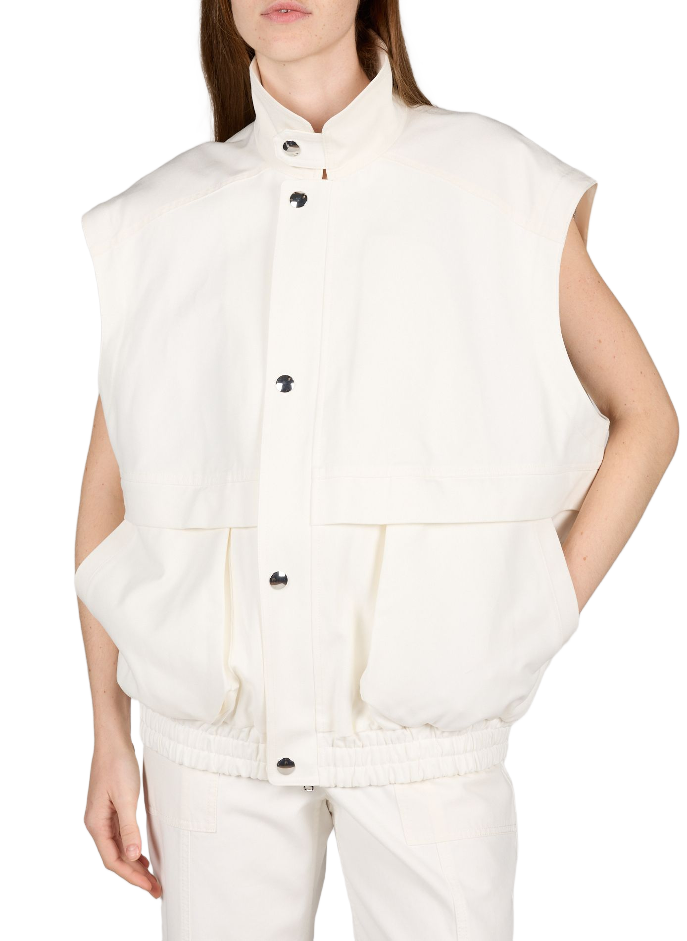 Jacket with removable zippered sleeves in cotton TIBI White