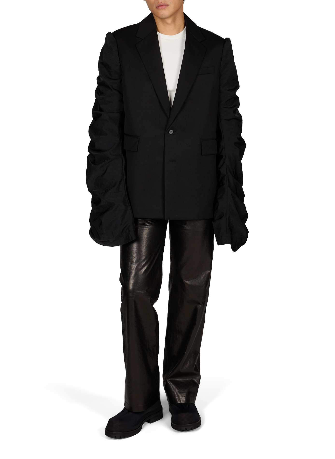Straight wool blazer with gathered sleeves SEAN SUEN Black
