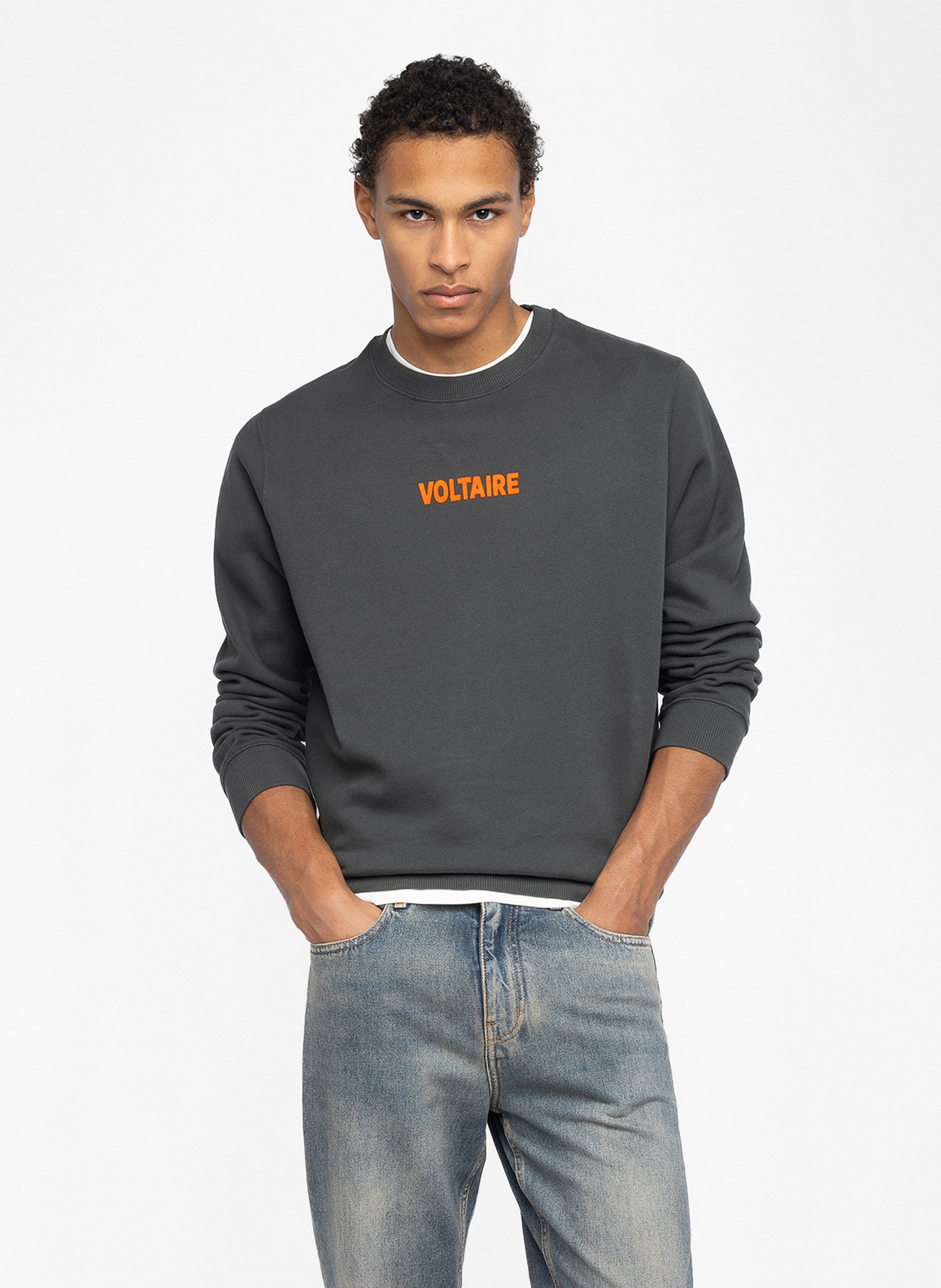 Sweat droit col rond sérigraphié en coton mélangé aime ZADIG&VOLTAIRE Gris