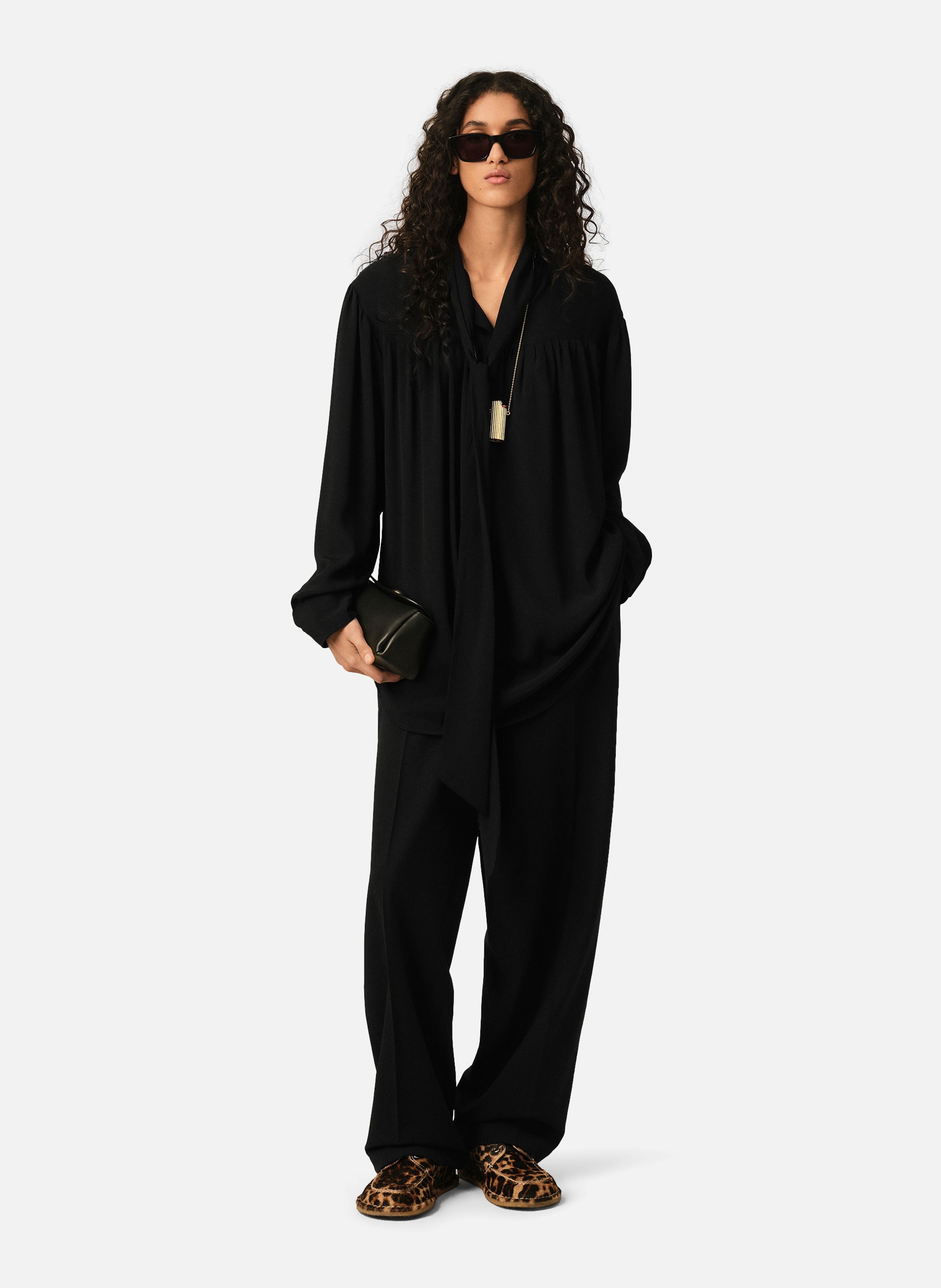 Blouse lavallière en soie mélangée AMI PARIS Noir