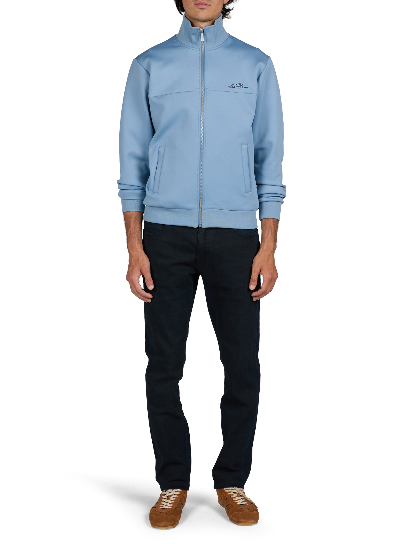 Straight jacket with high collar and logo LES DEUX Blue