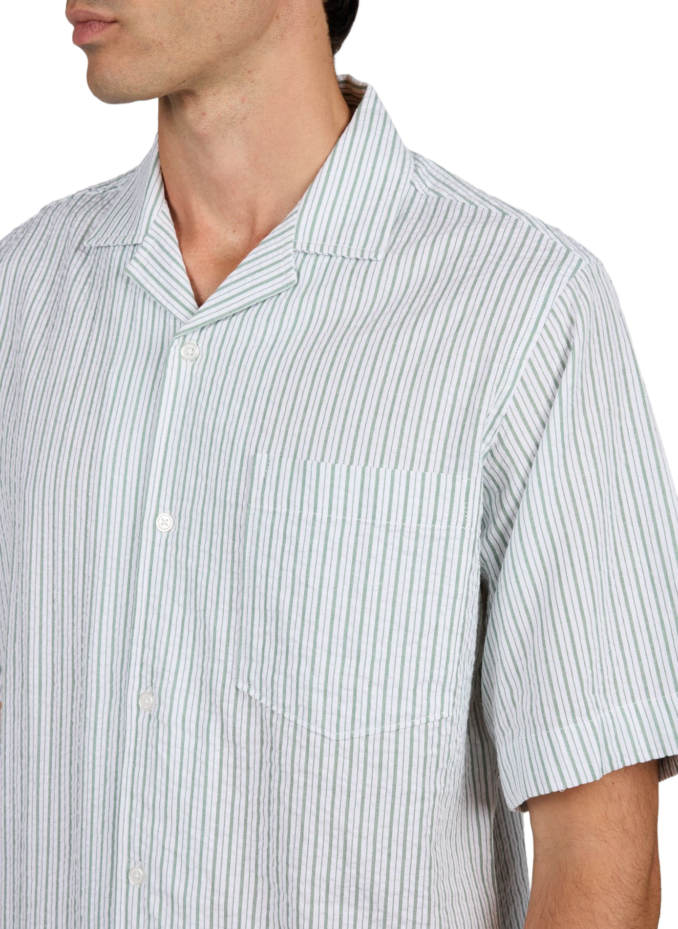 Gestreept shirt met korte mouwen van gemengd katoen MINIMUM Groen
