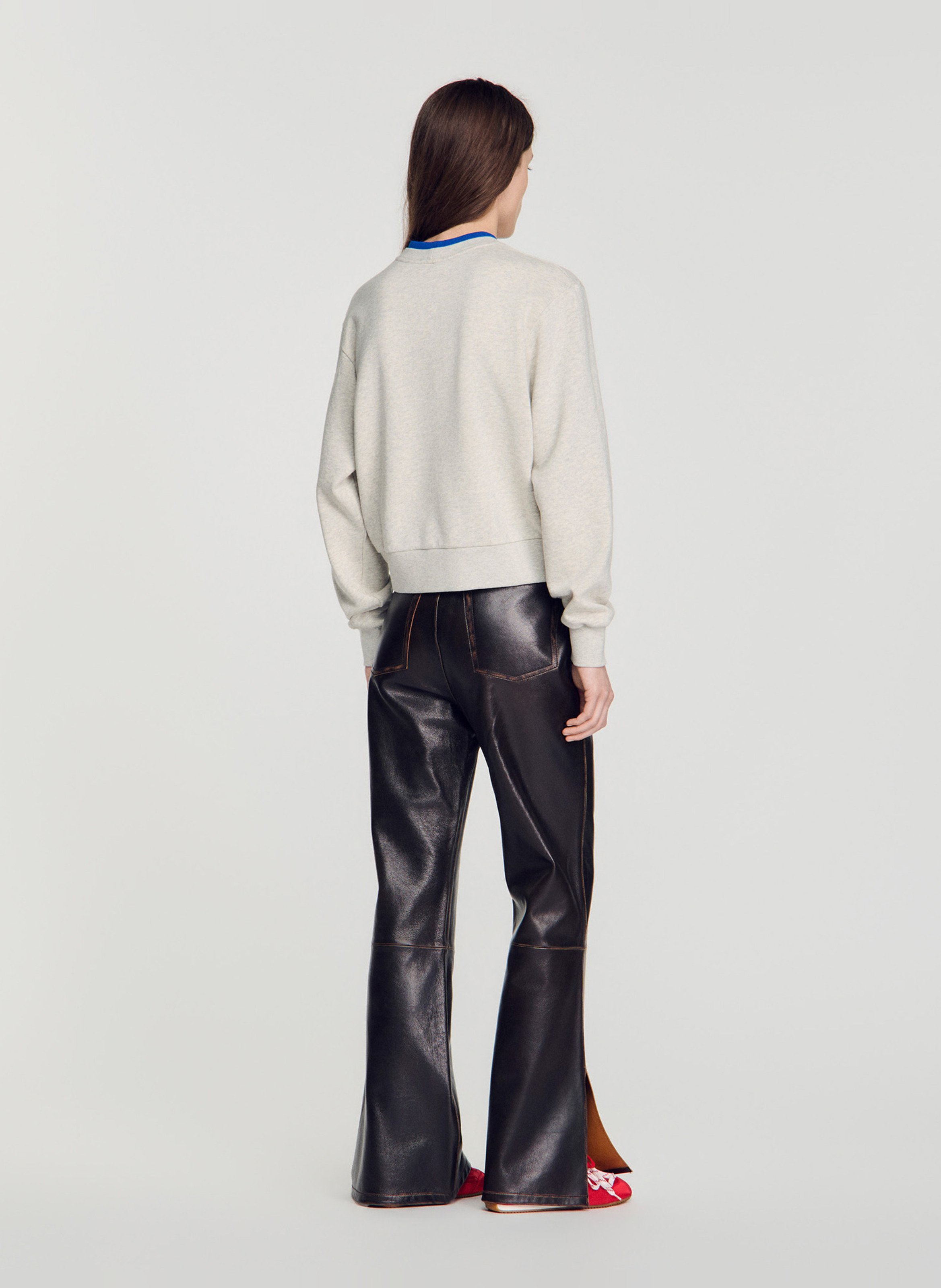 Sweat col rond uni en coton SANDRO Gris
