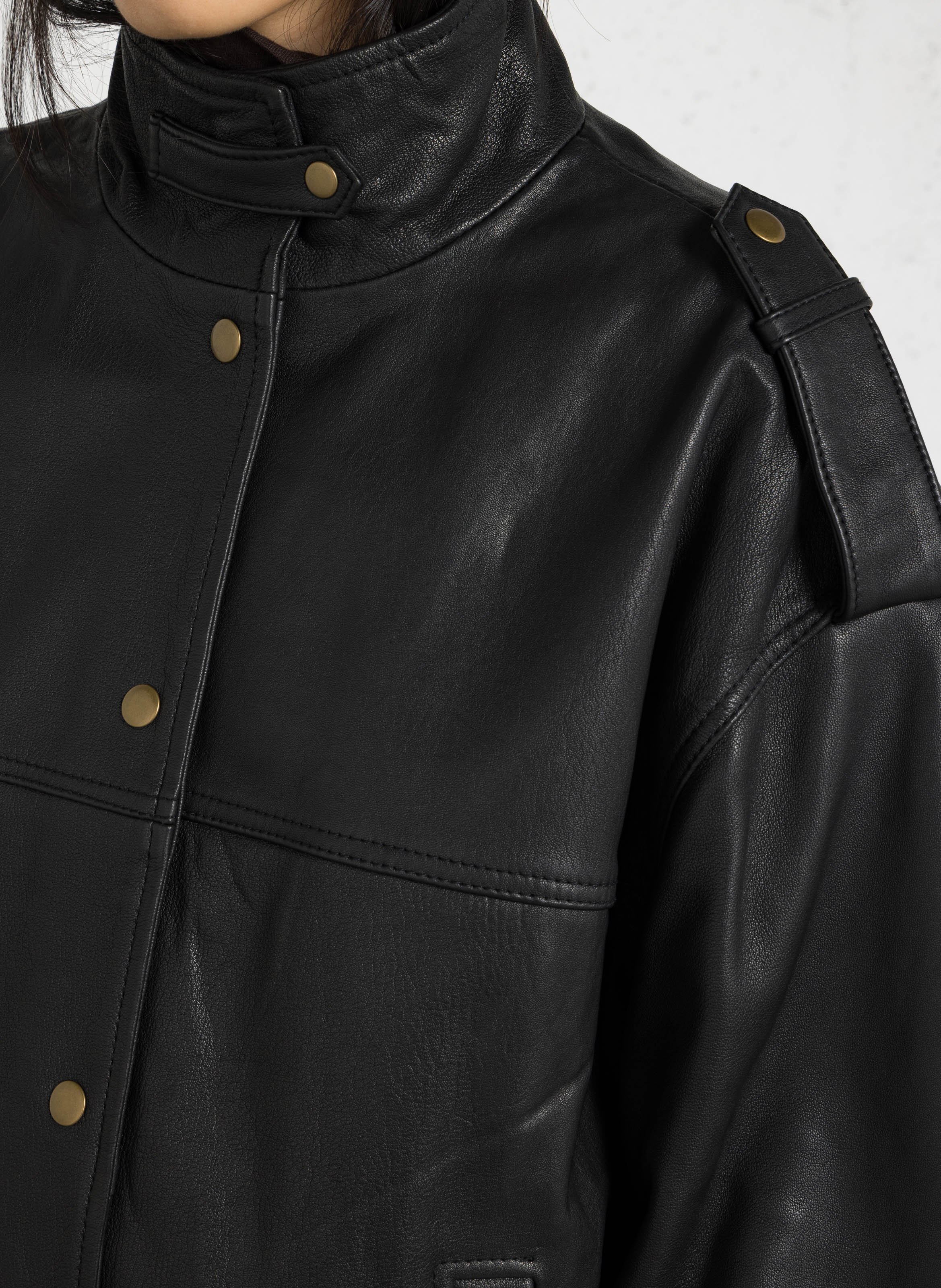 Veste en cuir oversize oscar MAISON 123 Noir
