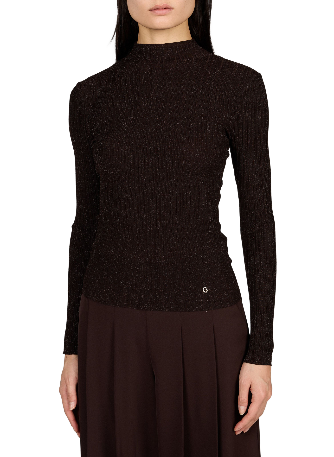 Rechte top met hoge hals en pailletten GUESS Bruin