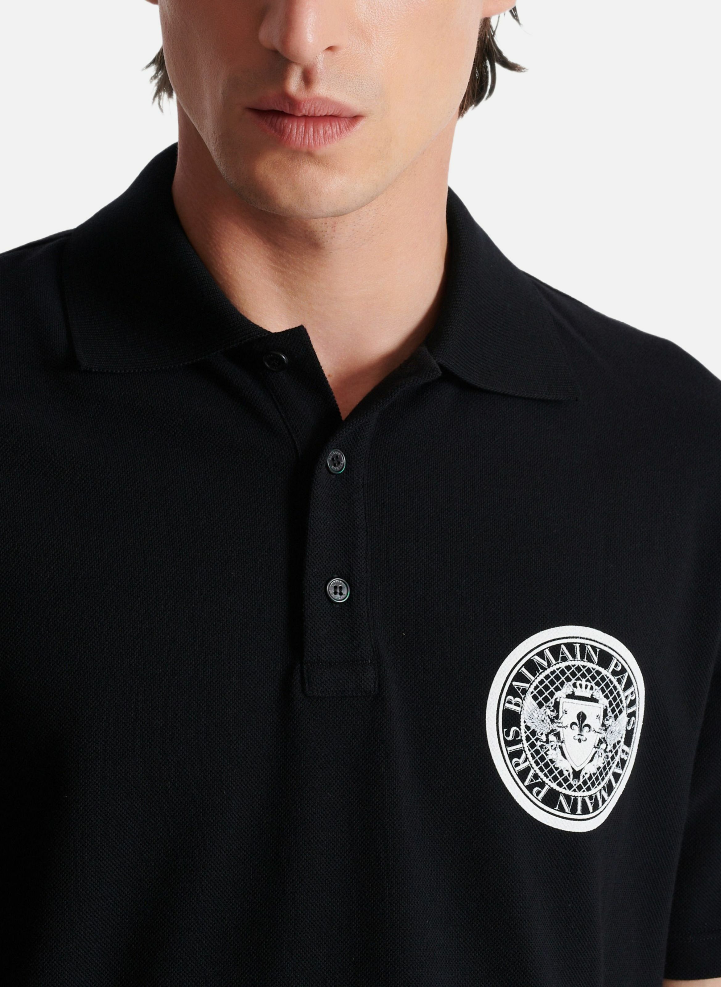 Polo en coton imprimé « coin » BALMAIN Noir