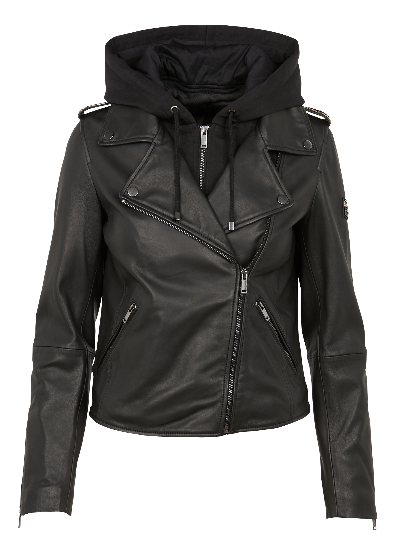 Blouson à capuche en cuir IKKS Noir