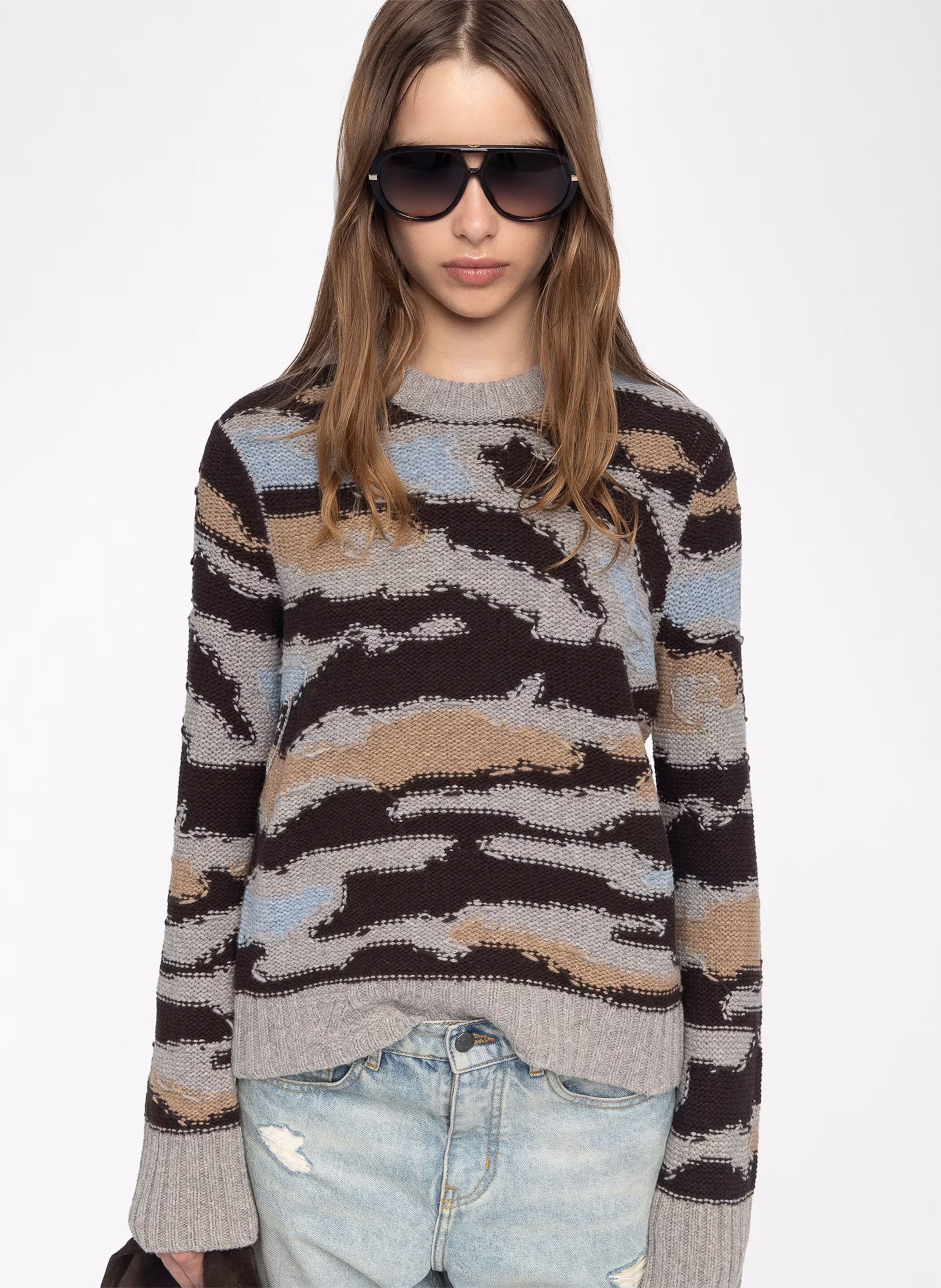 ZADIG&VOLTAIRE Pull col rond imprimé en laine malty Marron