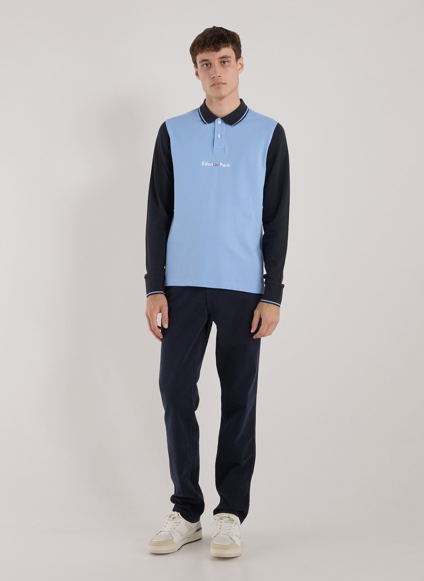 Long-sleeved cotton polo shirt EDEN PARK Blue
