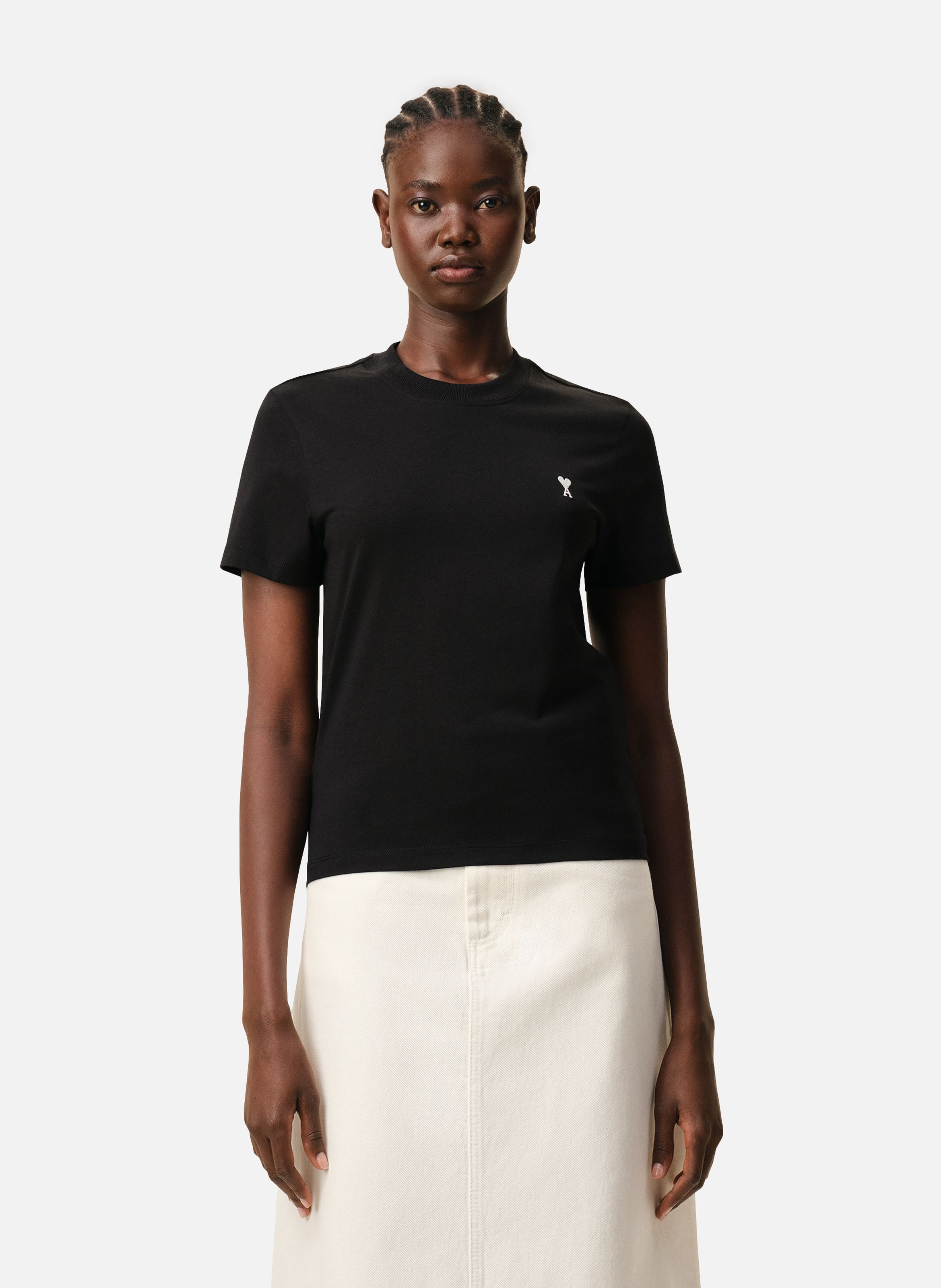 T-shirt Ami De Coeur Croppé En Coton AMI PARIS Noir