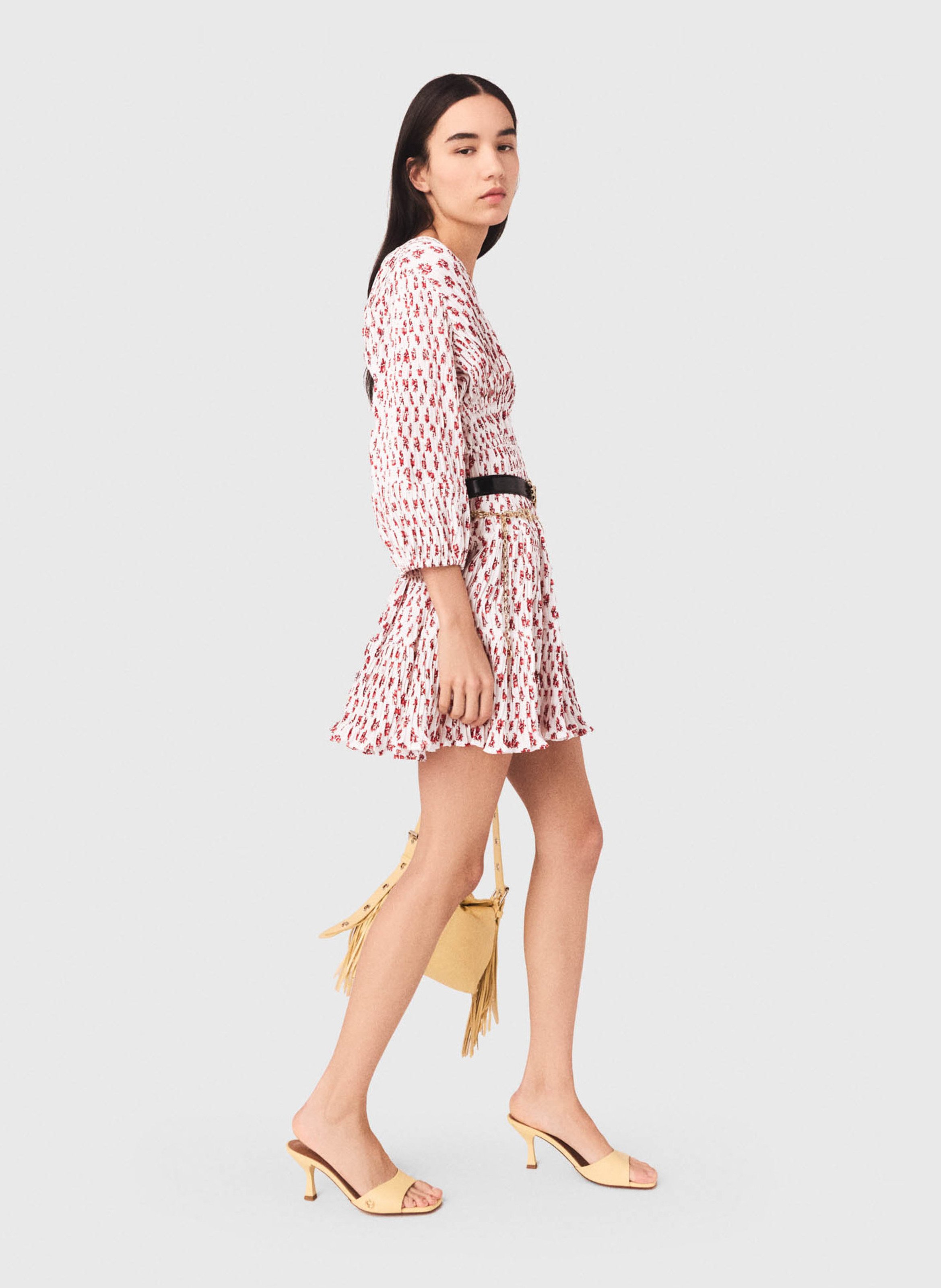 Robe courte col v imprimée MAJE Rouge