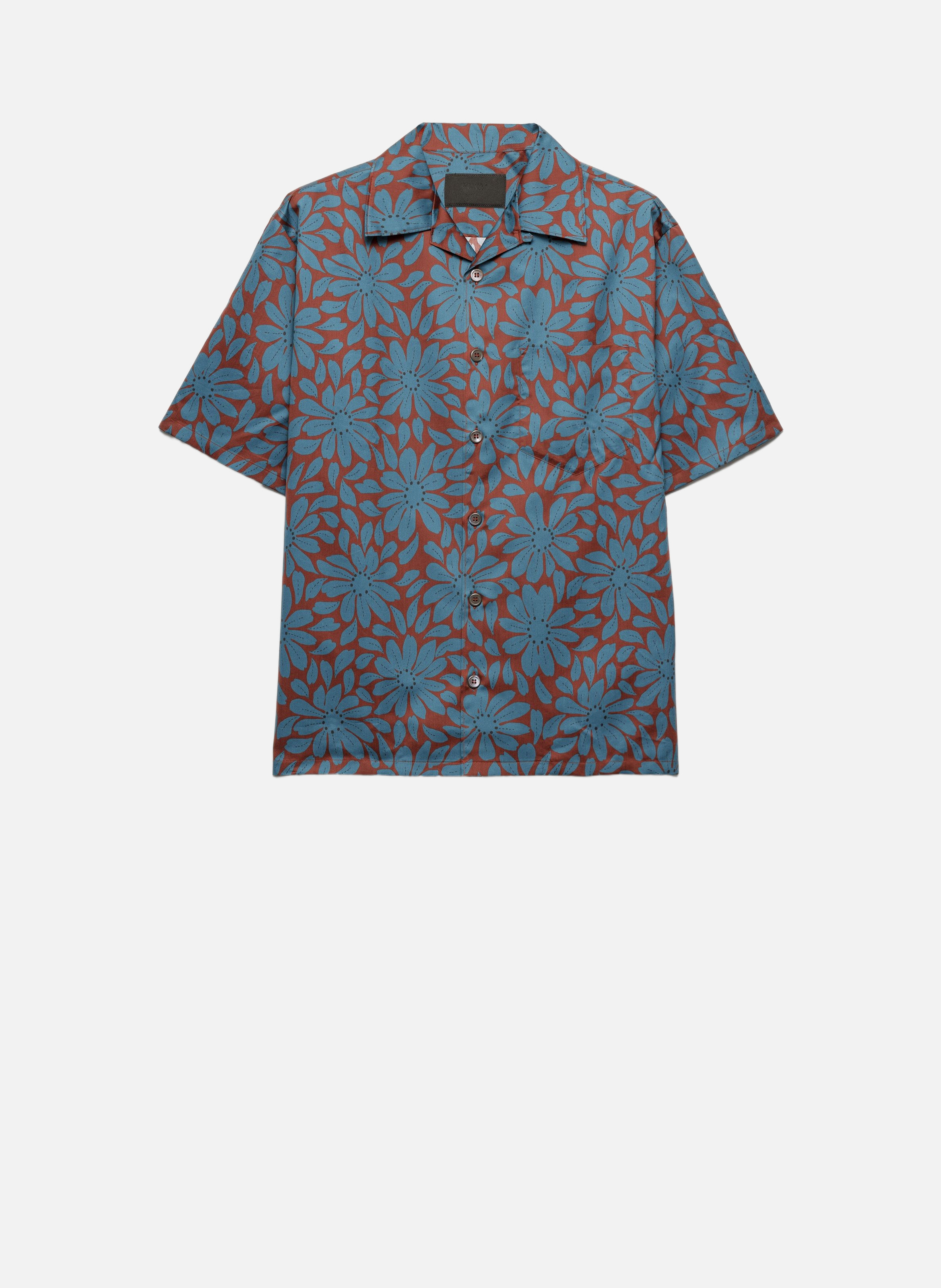 Chemise à manches courtes en mélange de coton PRADA Rouge