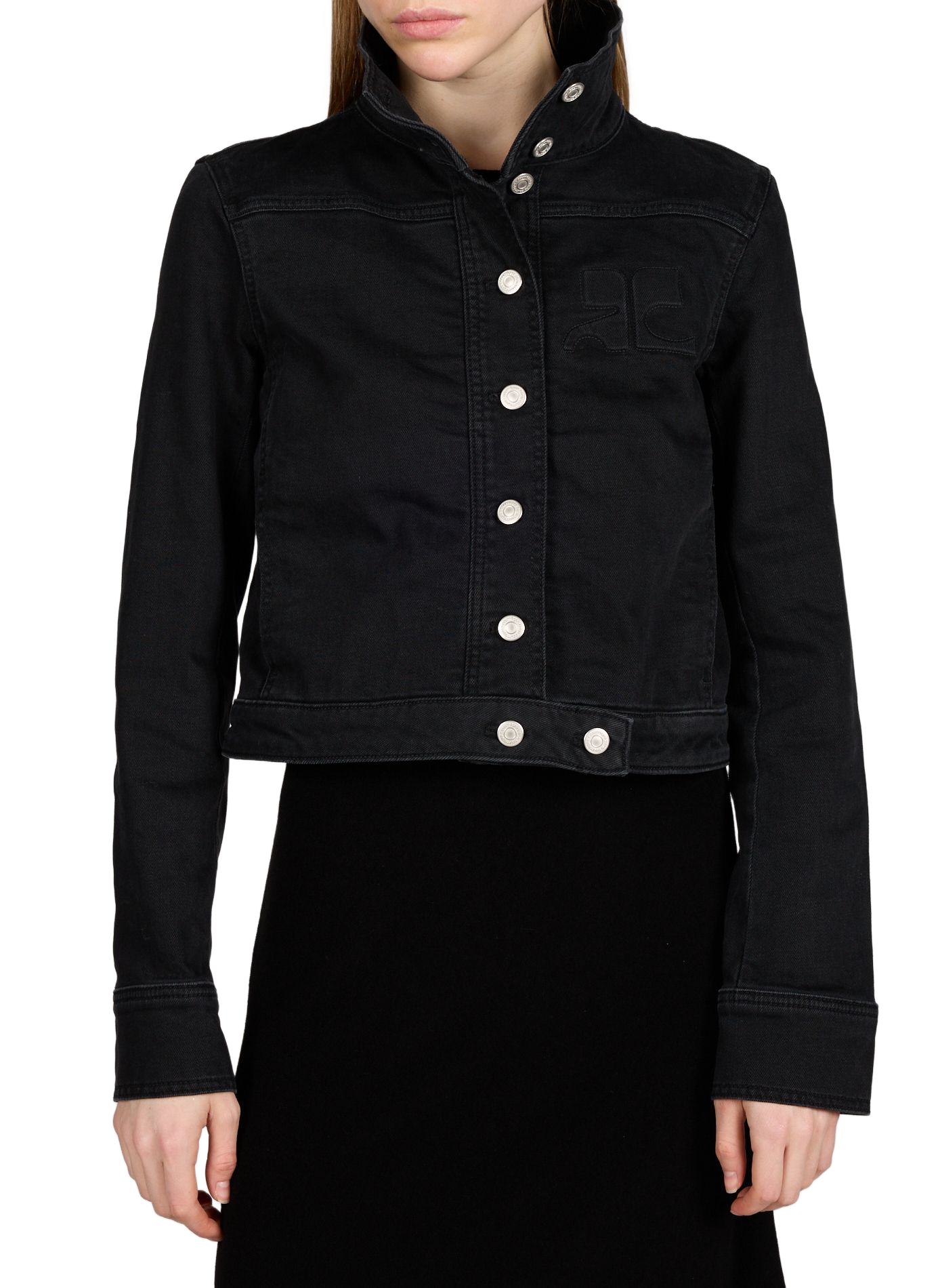 Veste denim droite en coton mélangé COURRÈGES Noir