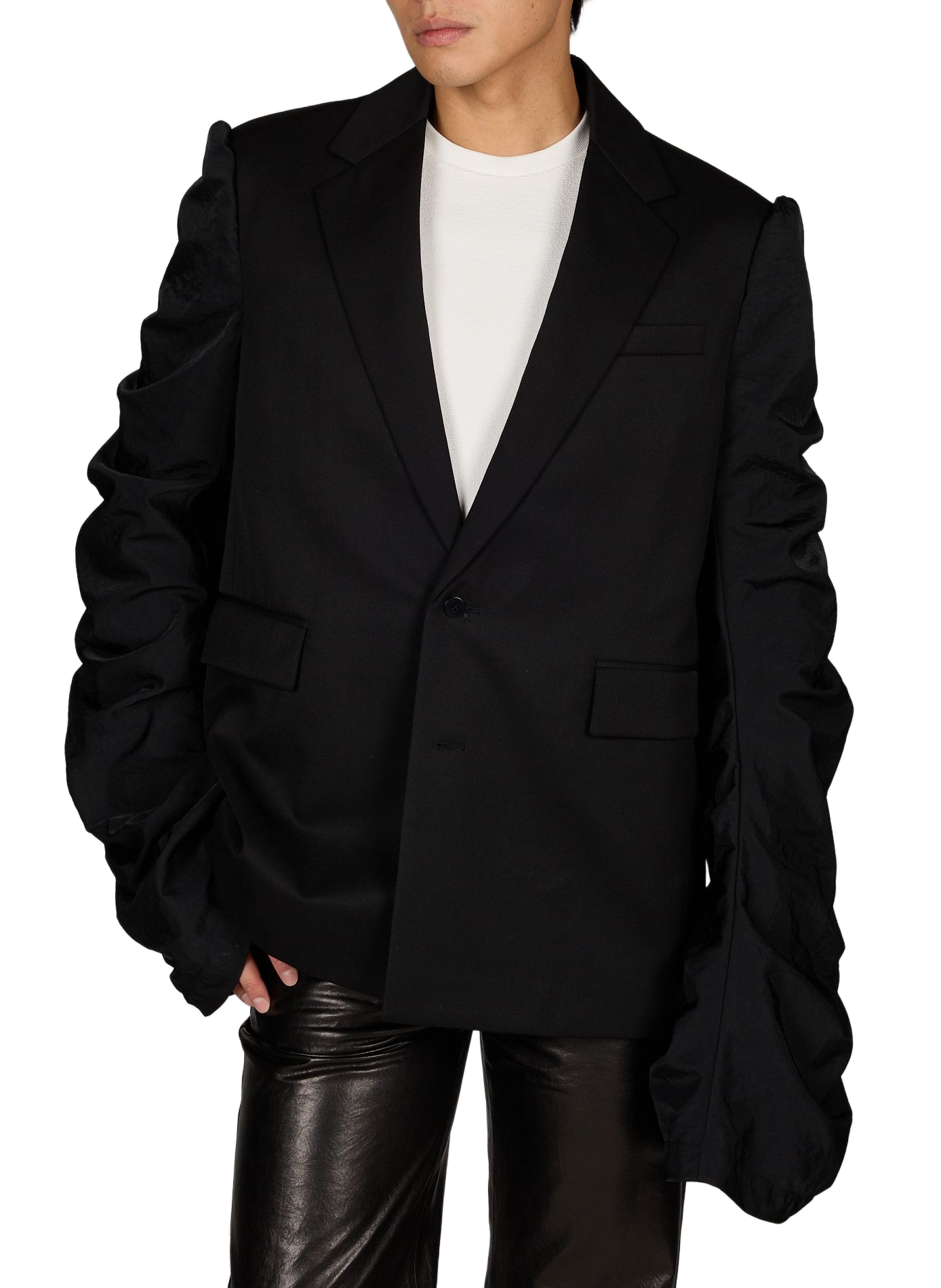 Straight wool blazer with gathered sleeves SEAN SUEN Black