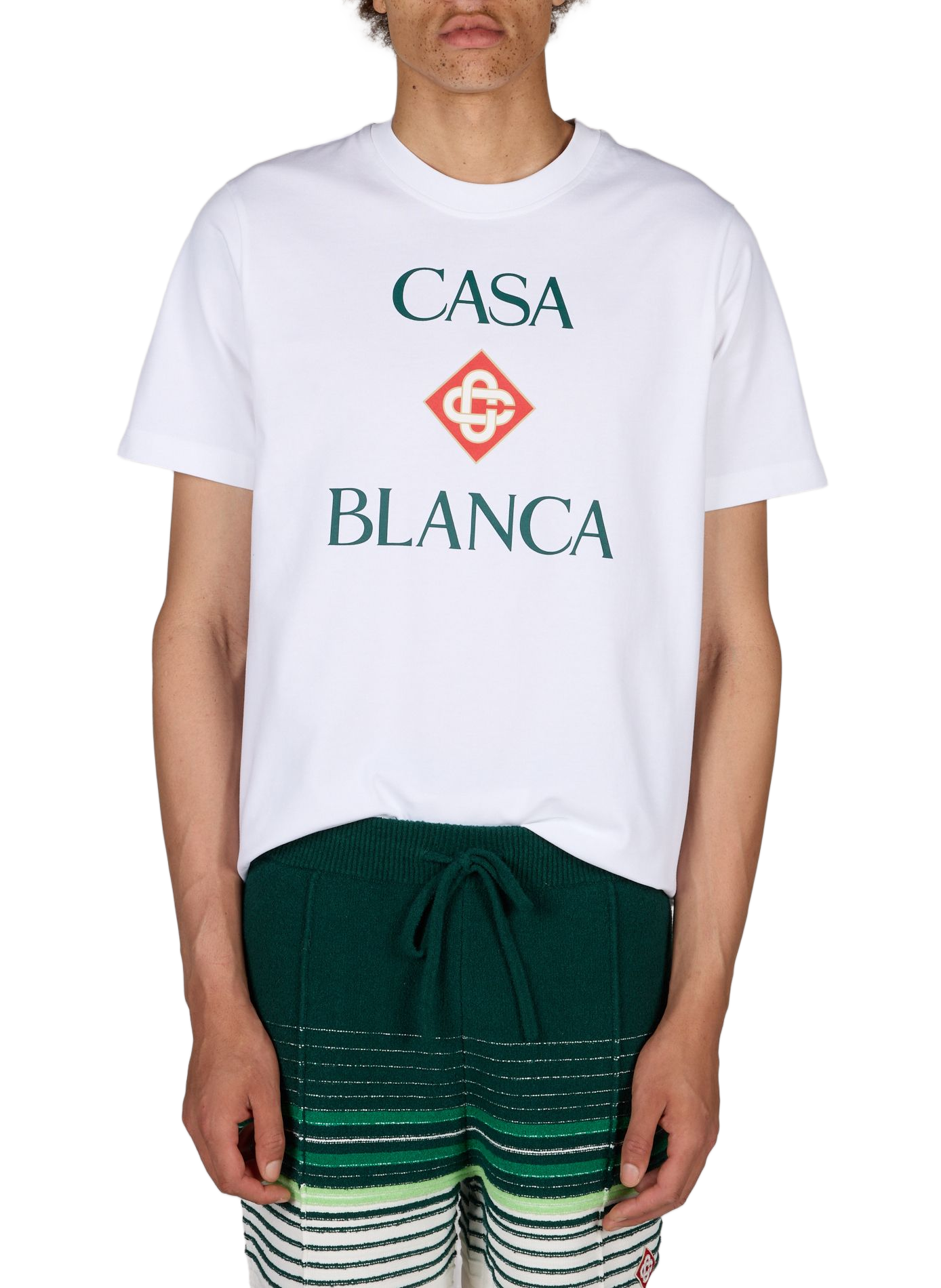 T-shirt col rond à logo en coton CASABLANCA PARIS Blanc