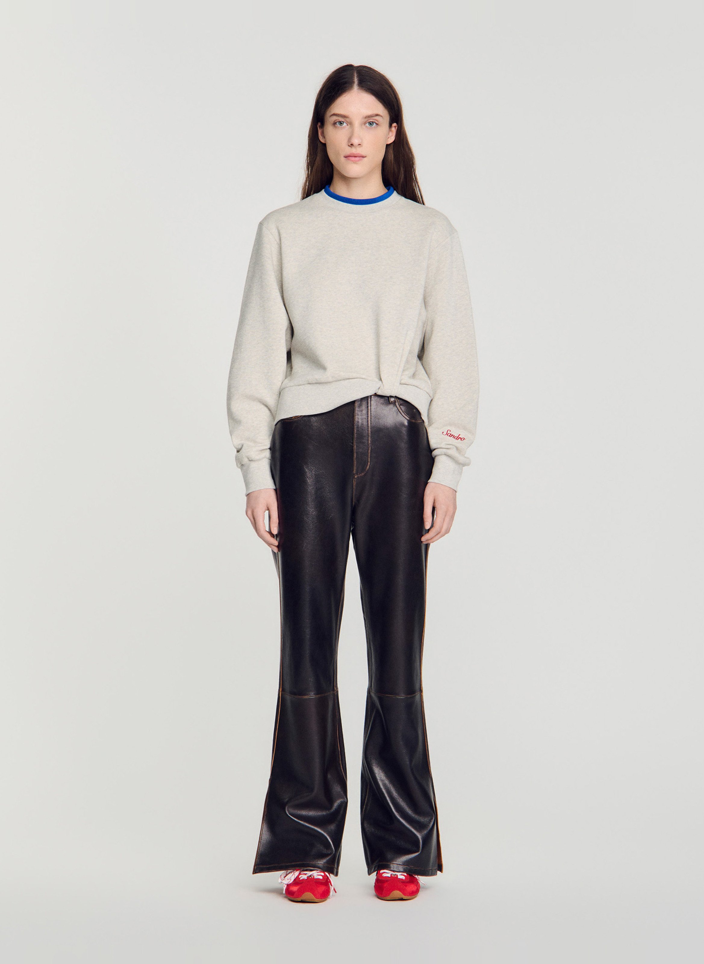 Sweat col rond uni en coton SANDRO Gris