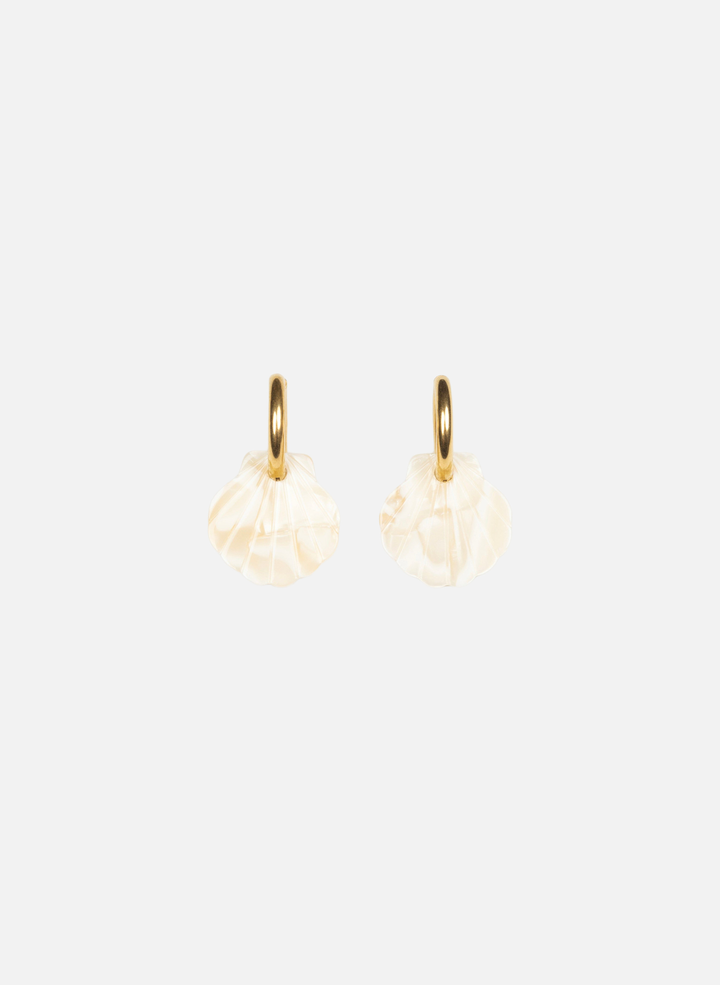 Boucles d'oreilles baby mermaid avec anneaux en acier inoxydable doré KURAGE GINZA Beige