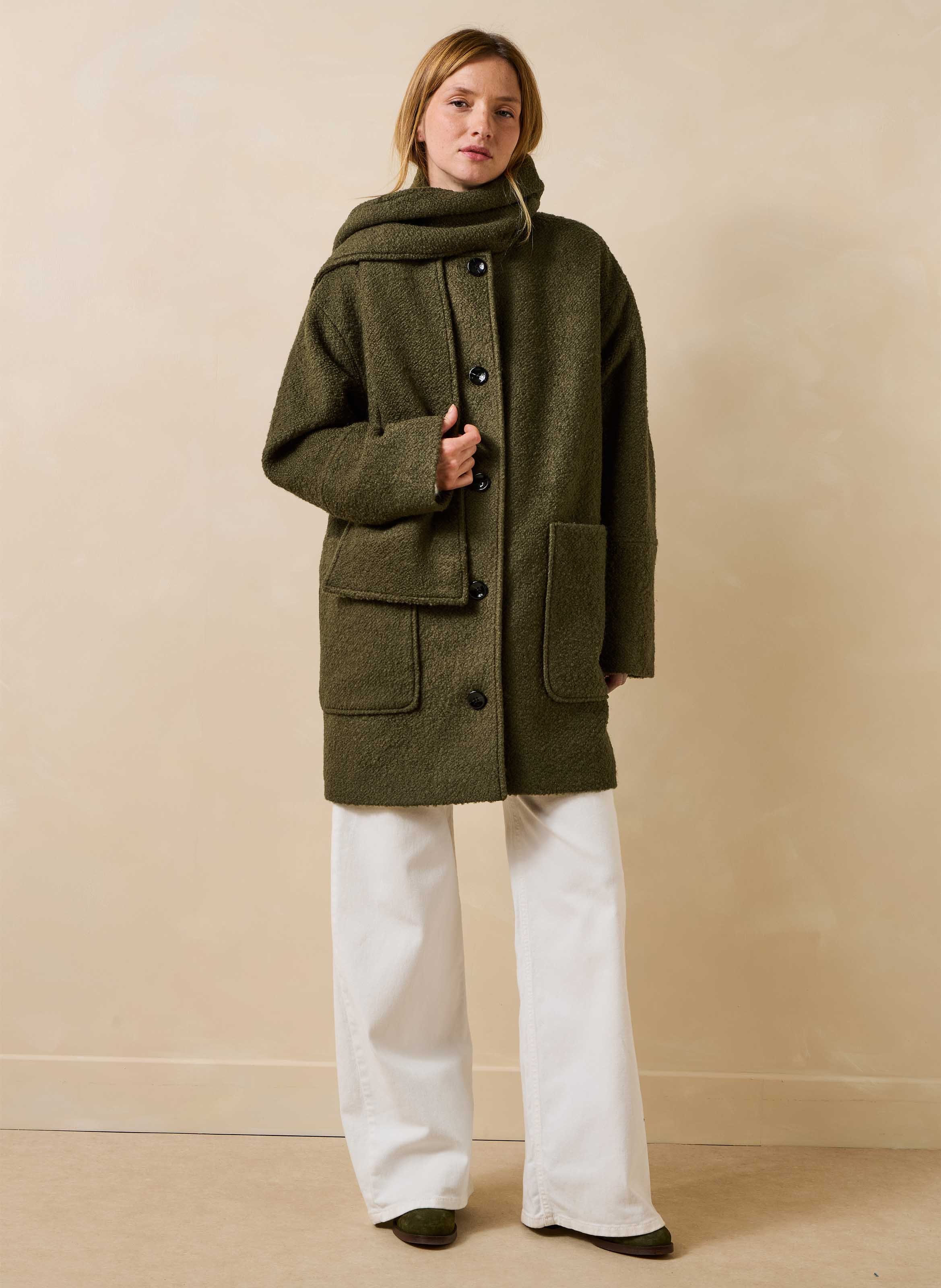 Oversized jas van een gerecyclede wolmix LA FEE MARABOUTEE Groen