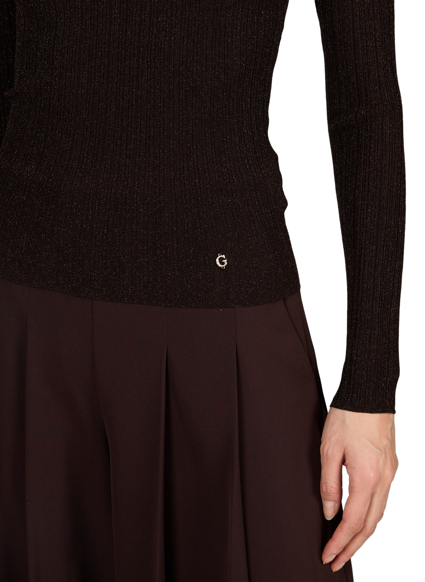 Rechte top met hoge hals en pailletten GUESS Bruin