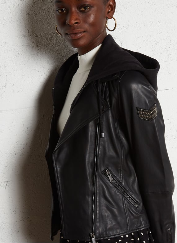 Blouson Cuir Femme Ikks Veste Capuche Ikks Blouson Cuir Ikks Avec