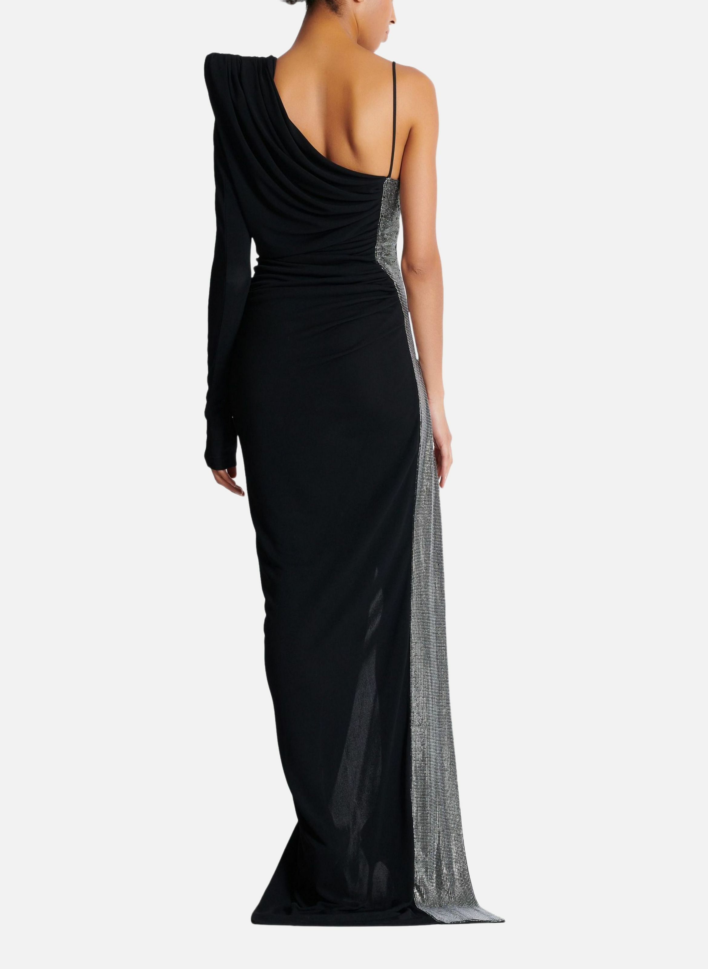 Robe bi-matière asymétrique et drapée BALMAIN Noir