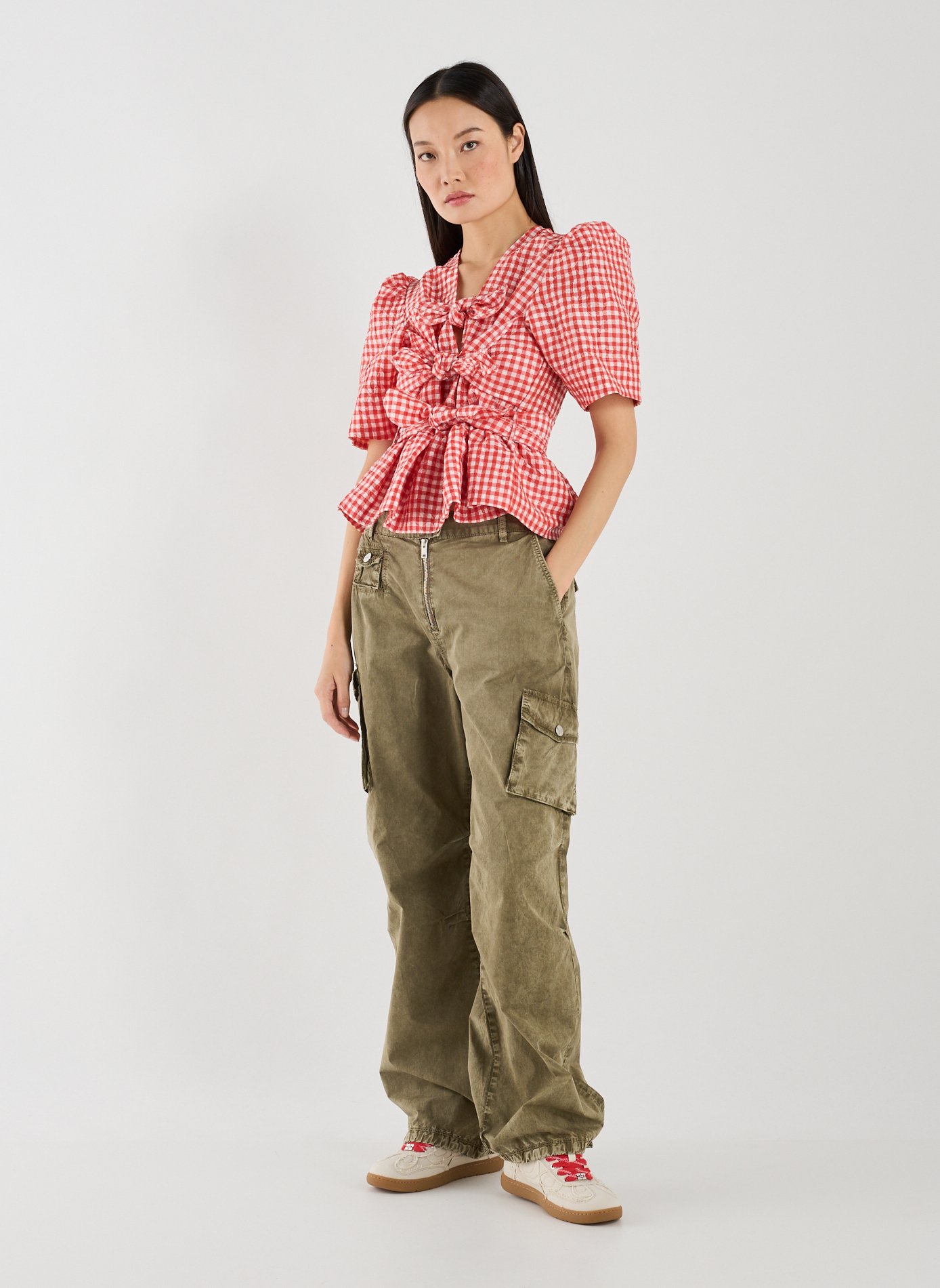 Washed cotton cargo pants GANNI Khaki