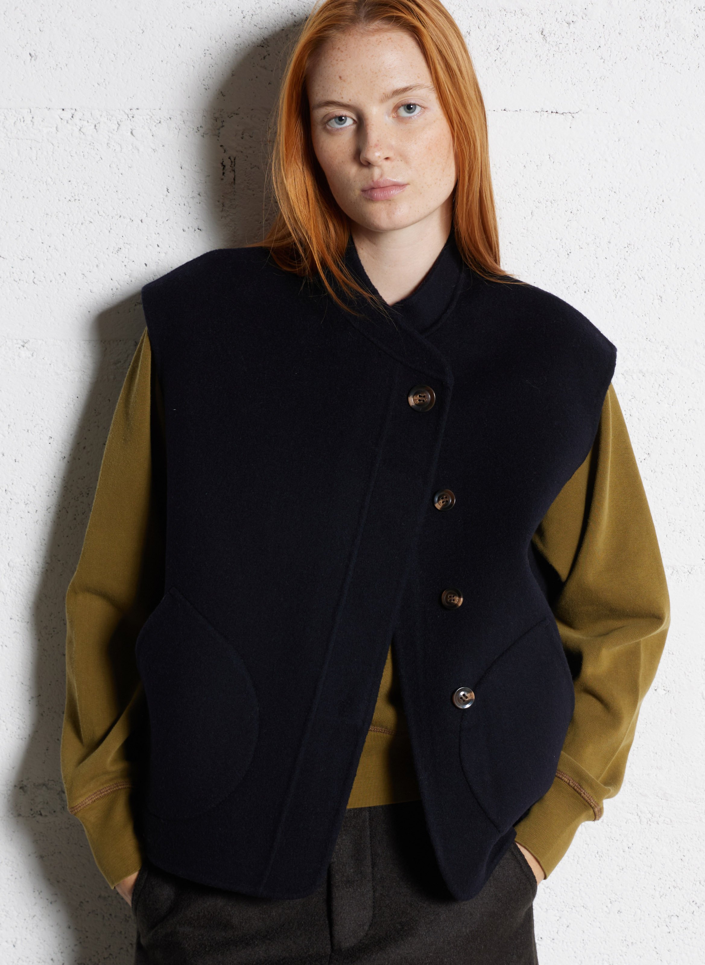 Blouson court sans manches en laine mélangée adeline SOEUR Bleu