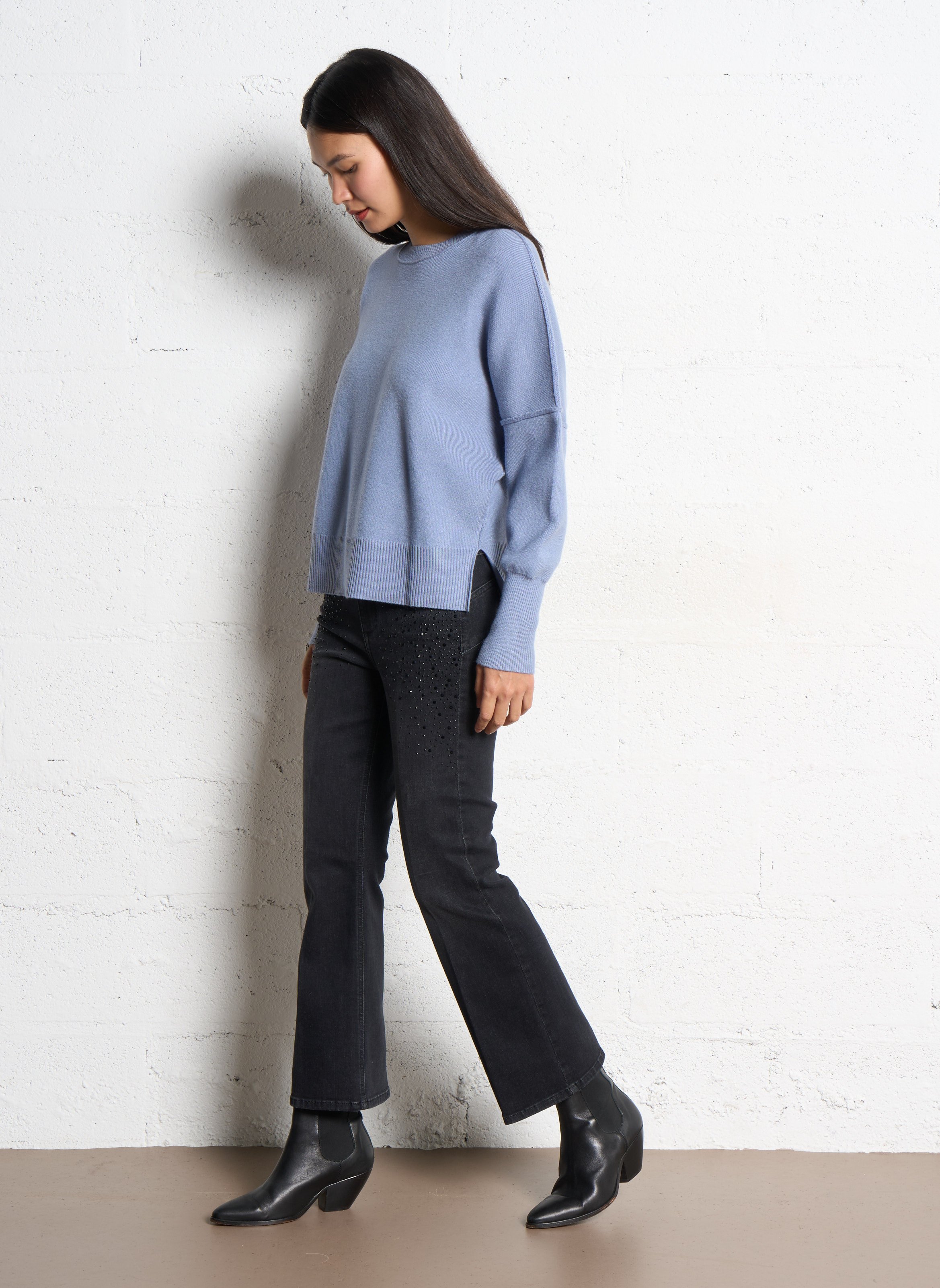 Pull oversize col rond IKKS Bleu