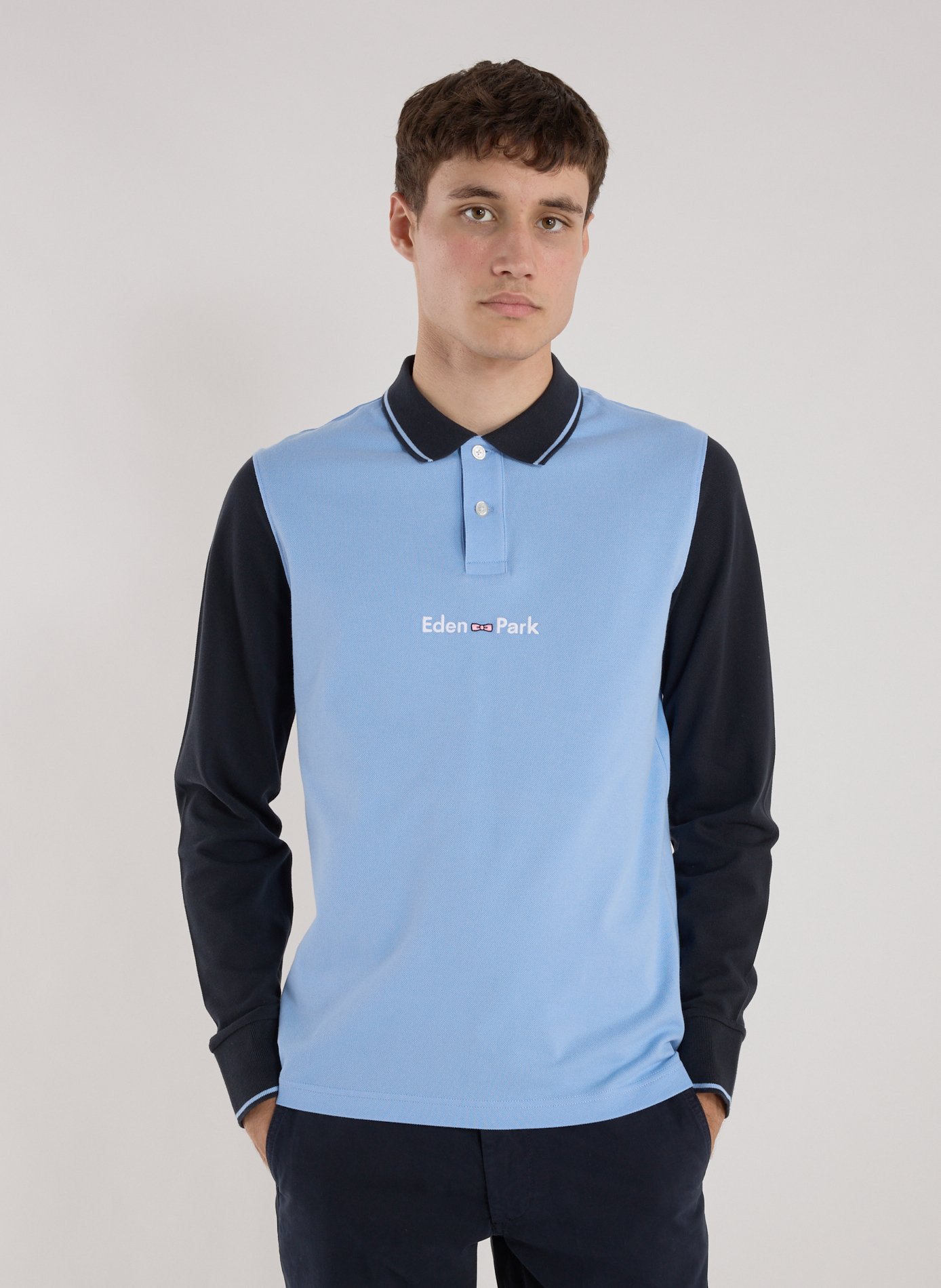 EDEN PARK Long-sleeved cotton polo shirt Blue