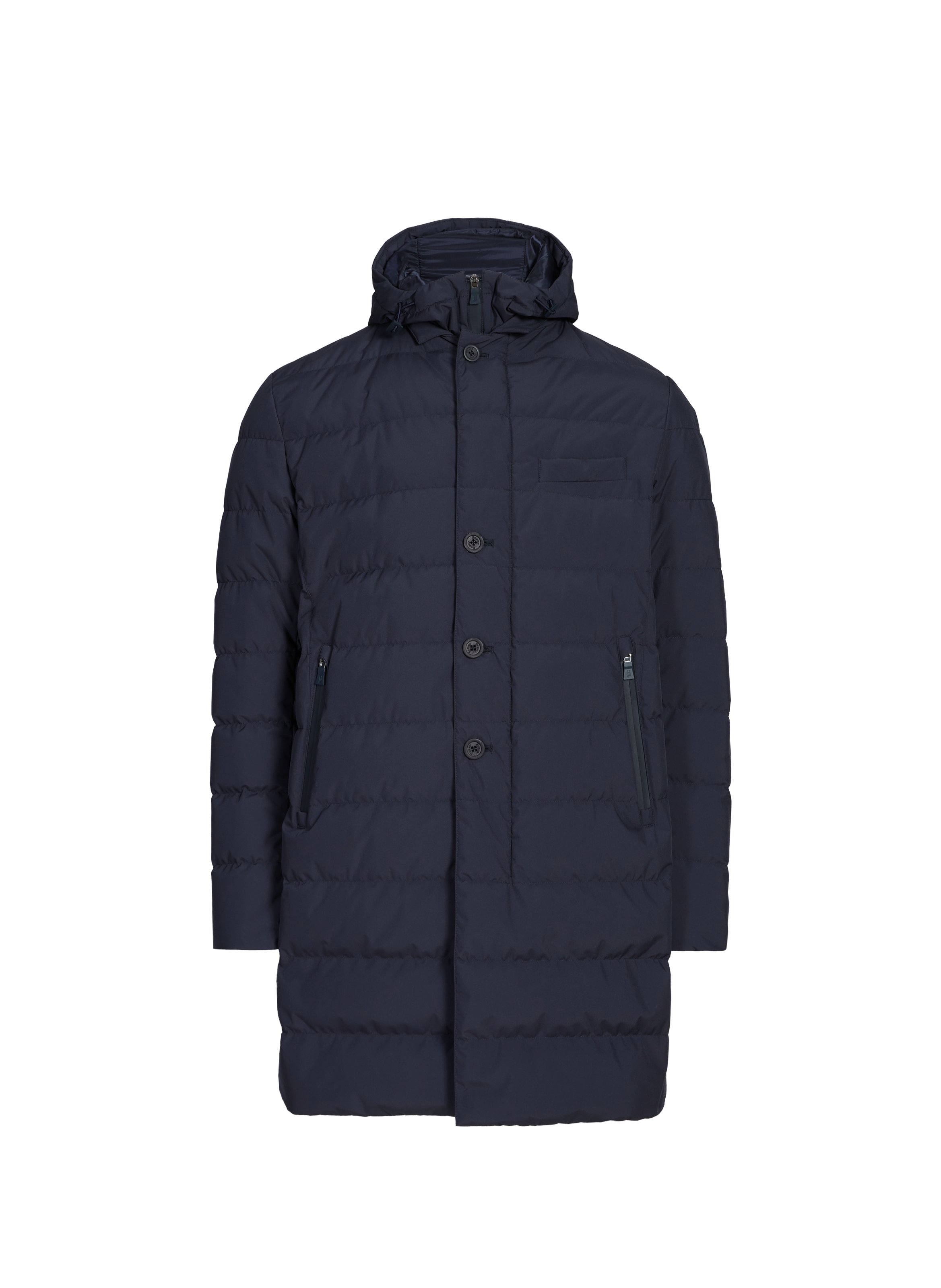 Quilted mid-length hooded puffer jacket HERNO Blue