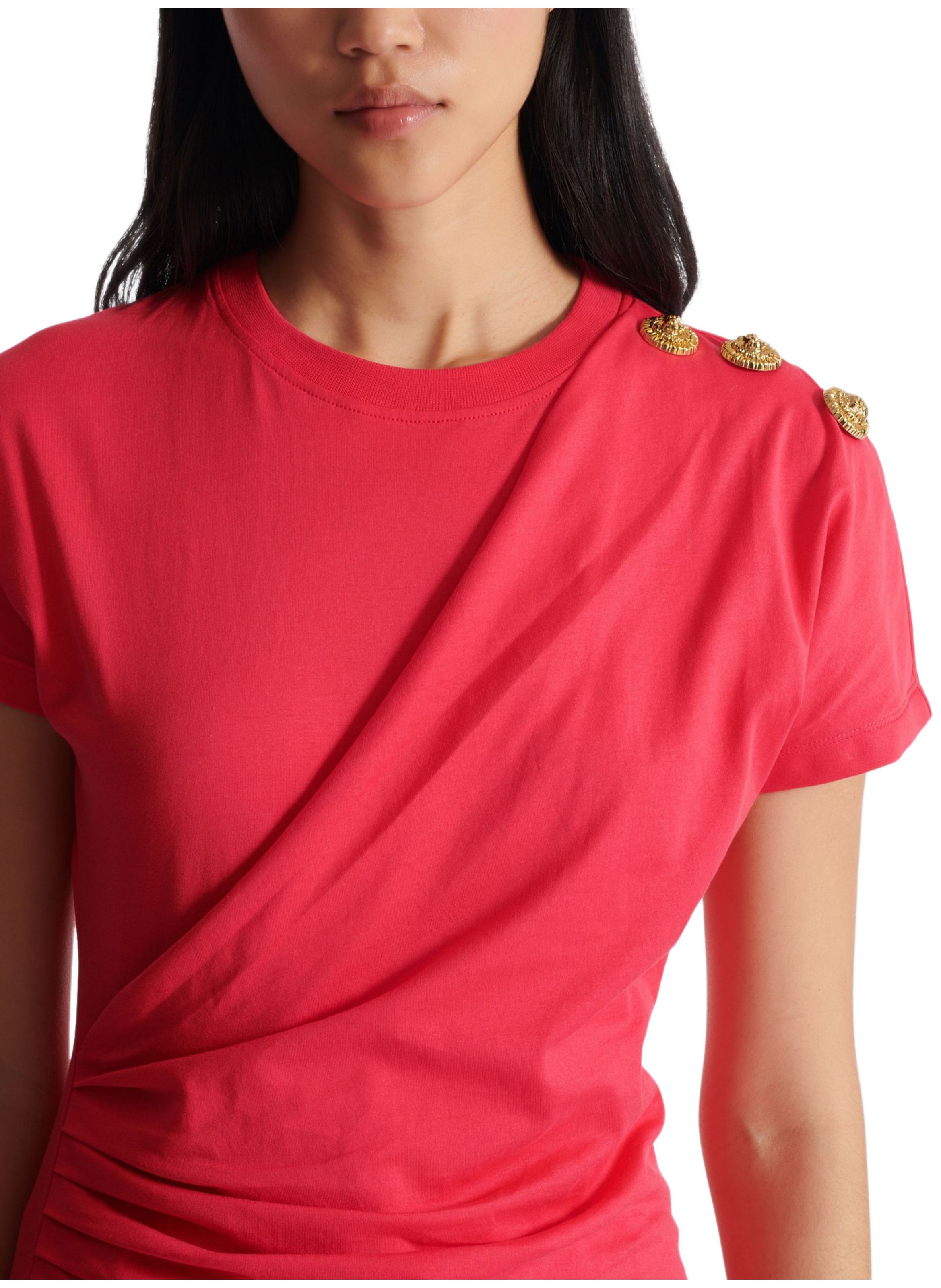 T-shirt drapé avec boutons BALMAIN Rose