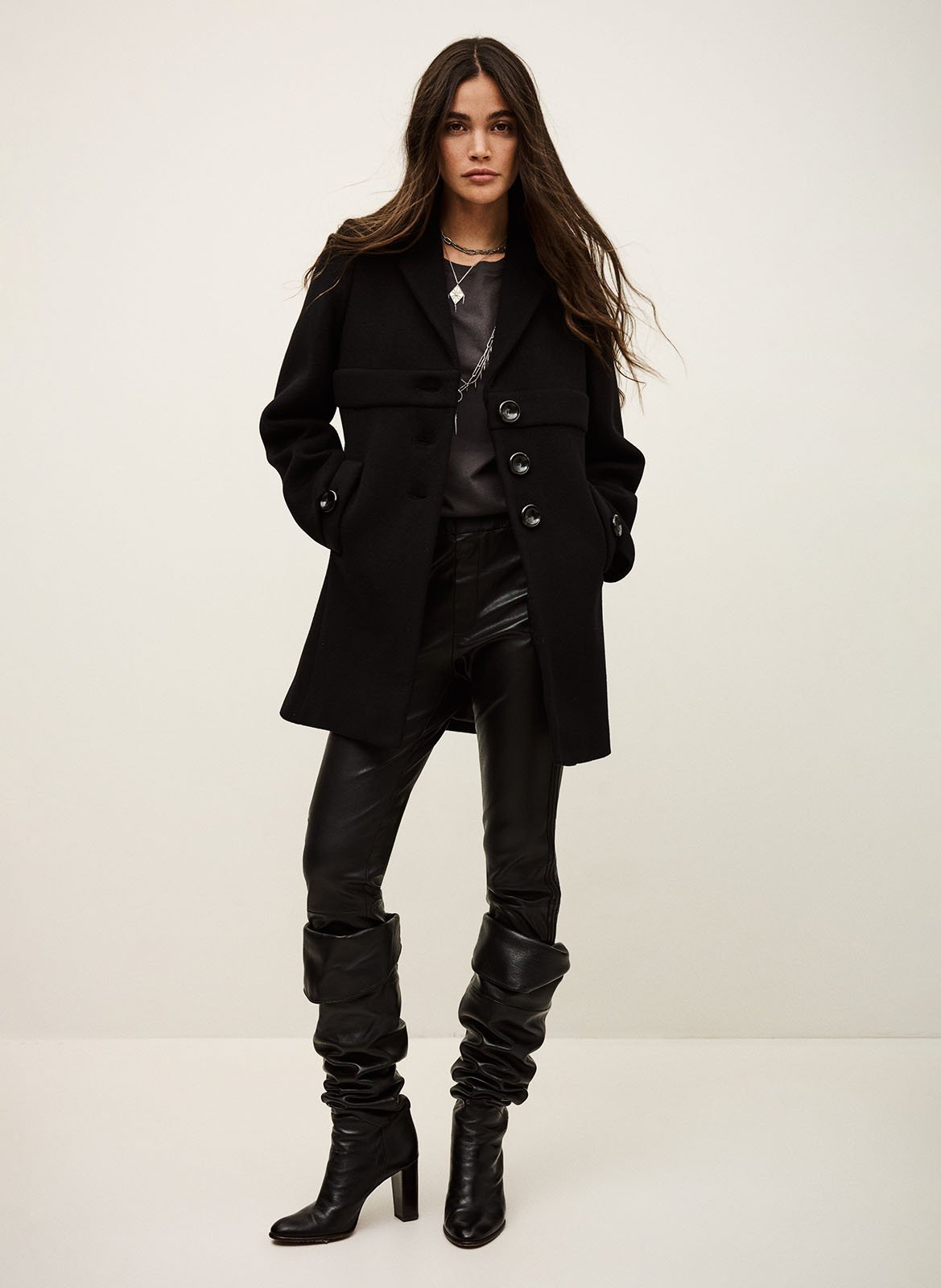 Manteau droit col tailleur en laine mélangée thea BA&SH Noir