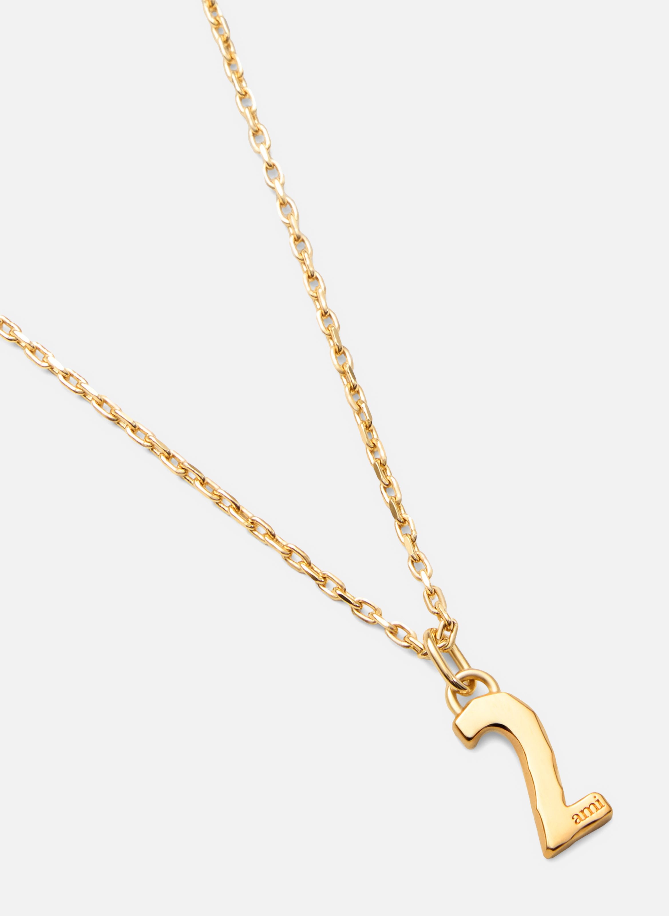 Collier martelé doré pendentif "2" unisexe en laiton AMI PARIS Jaune