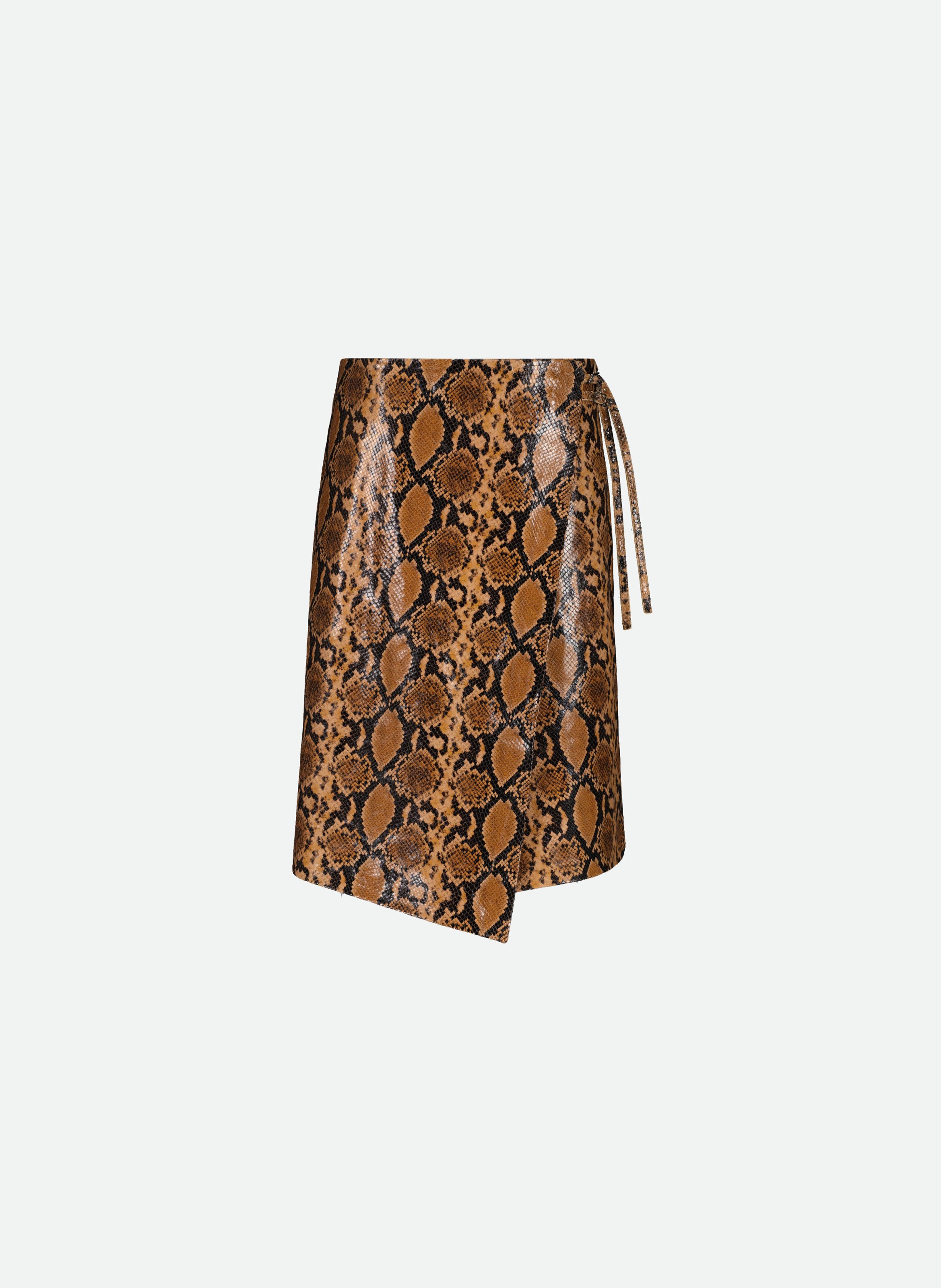 Jupe portefeuille mi-longue en cuir style tablier VAILLANT Marron